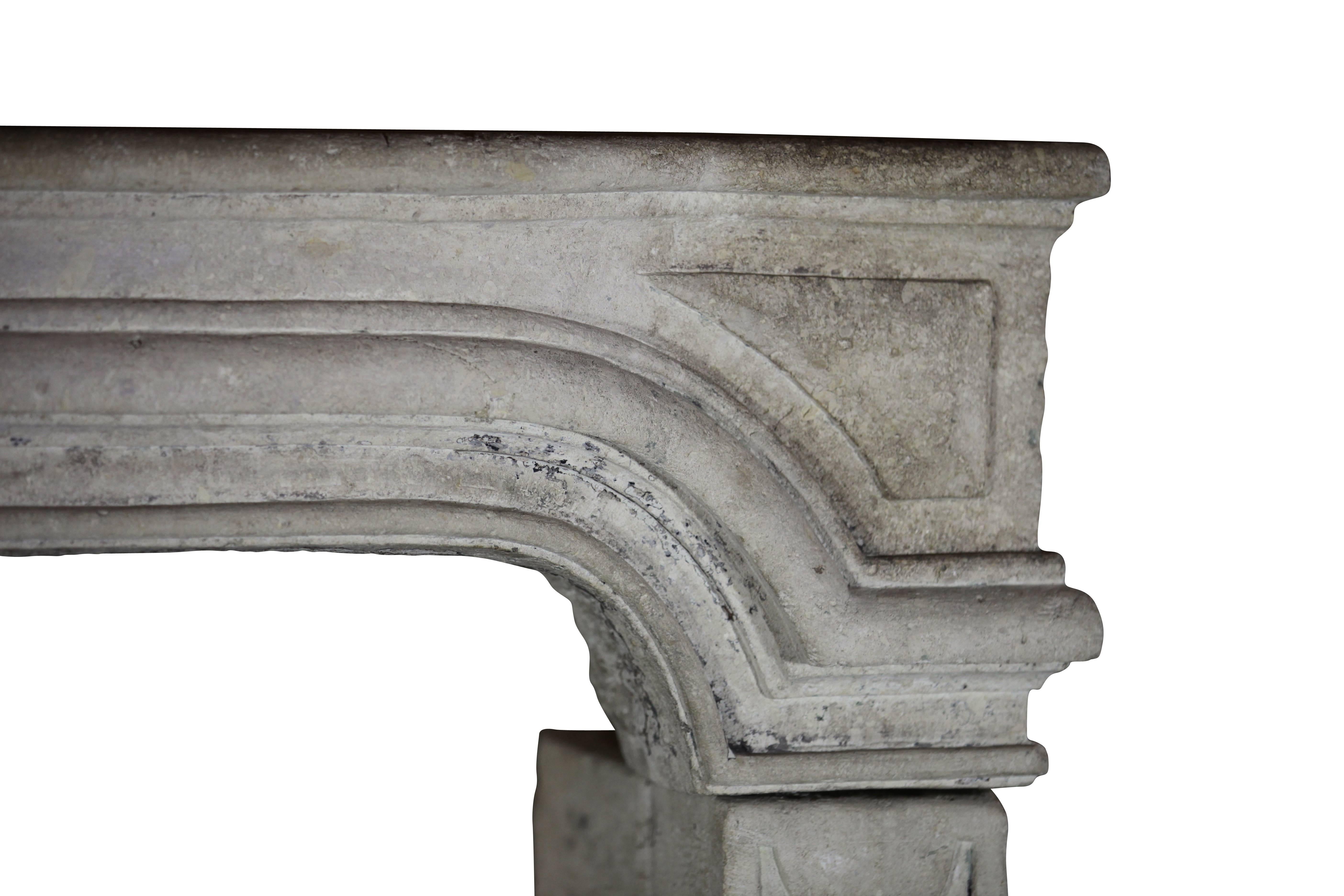 Carved 18th Century French Country Limestone Original Fireplace Surround For Sale