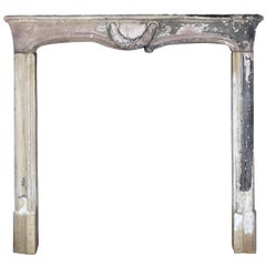 18th Century French Country Antique Fireplace in Grez Stone with Patina