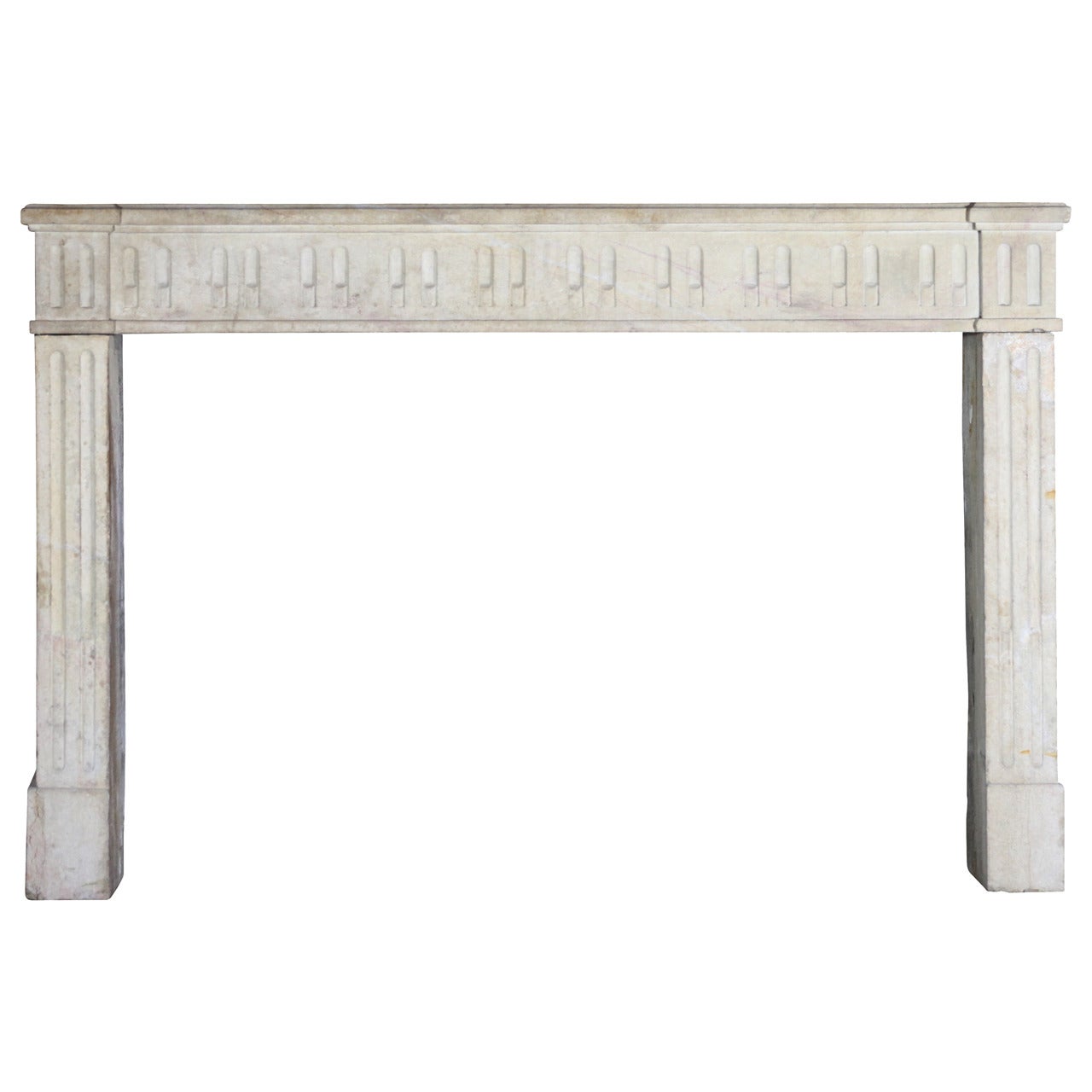 French Classic Antique Fireplace Surround in Limestone in Belgian Warehouse
