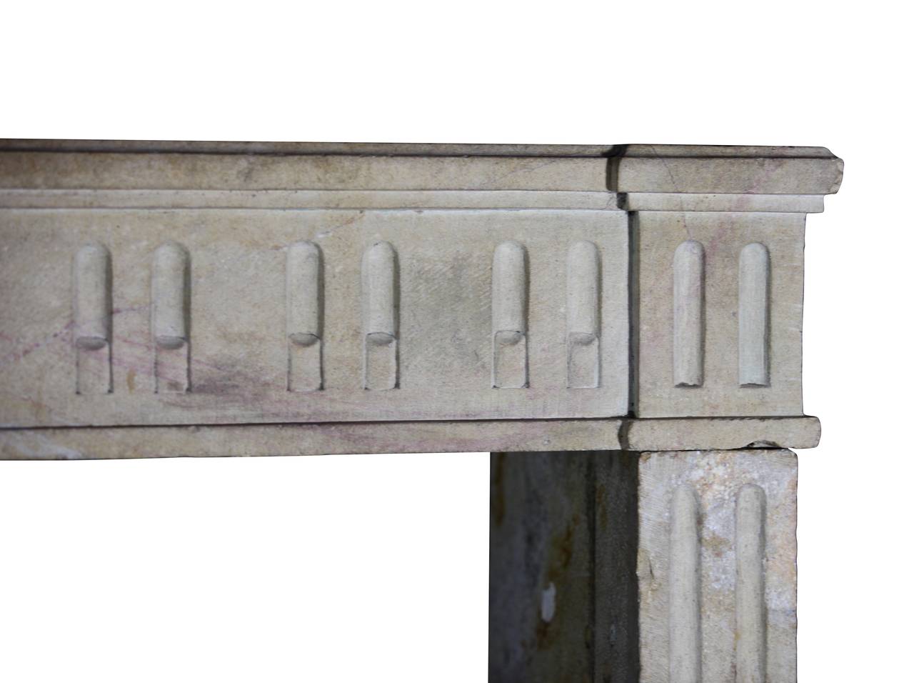 Carved French Classic Antique Fireplace Surround in Limestone in Belgian Warehouse