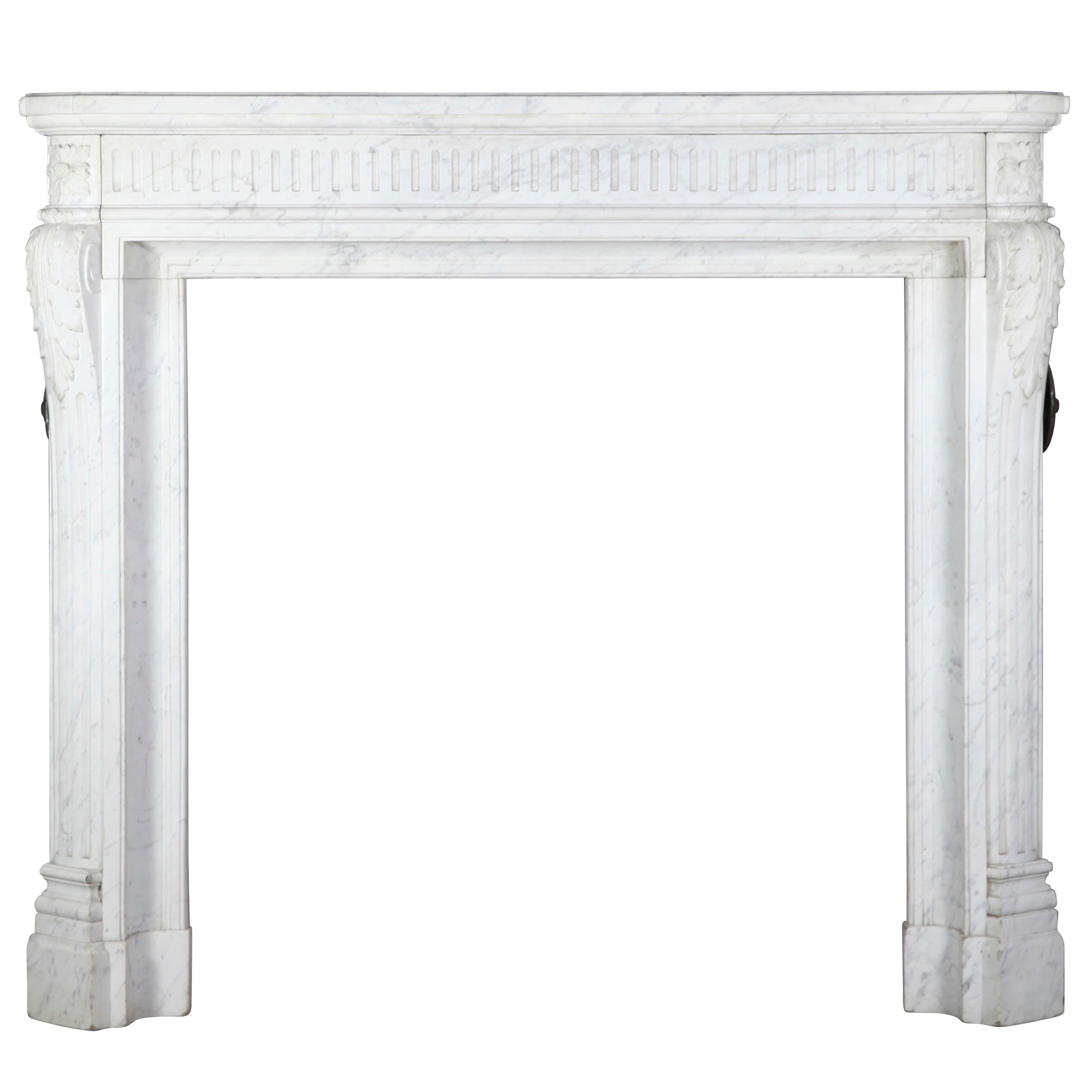 Antique French Classic Fireplace Mantel in Carrara Marble