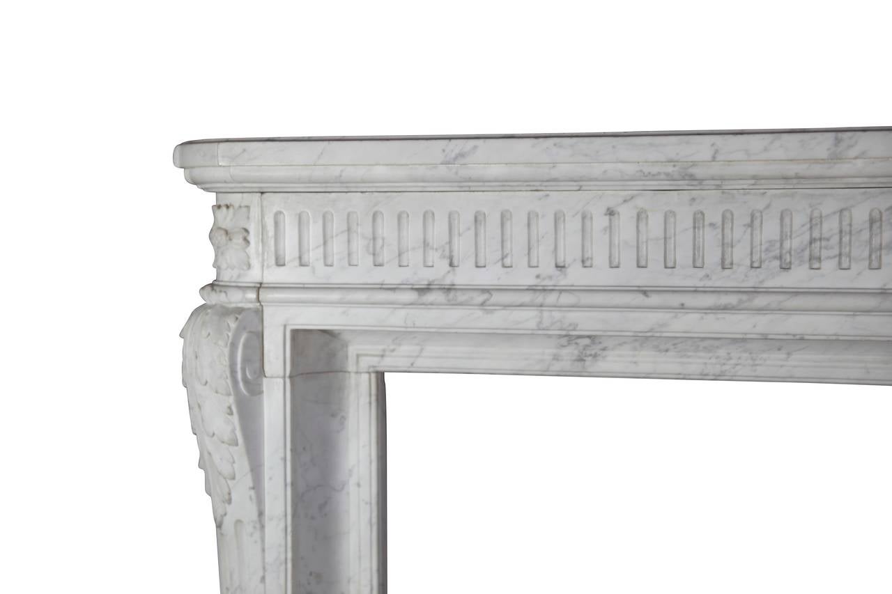 Louis XVI Antique French Classic Fireplace Mantel in Carrara Marble