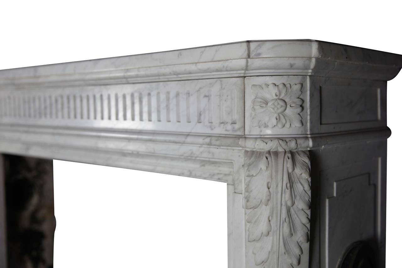Carved Antique French Classic Fireplace Mantel in Carrara Marble