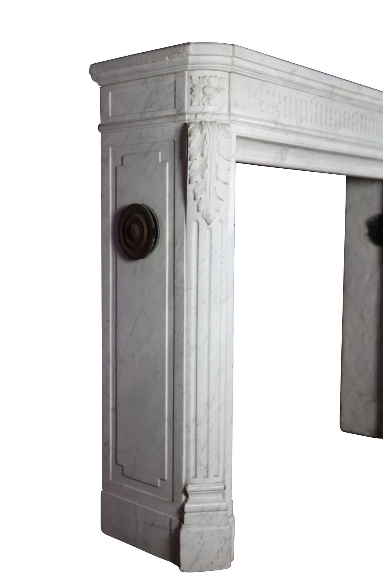 18th Century Antique French Classic Fireplace Mantel in Carrara Marble
