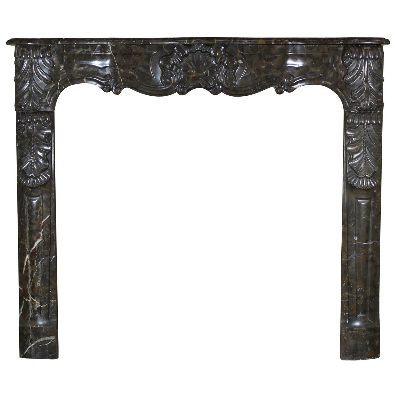 Beautiful Belgian Antique Fireplace Mantel in Marble with Special Fronton For Sale