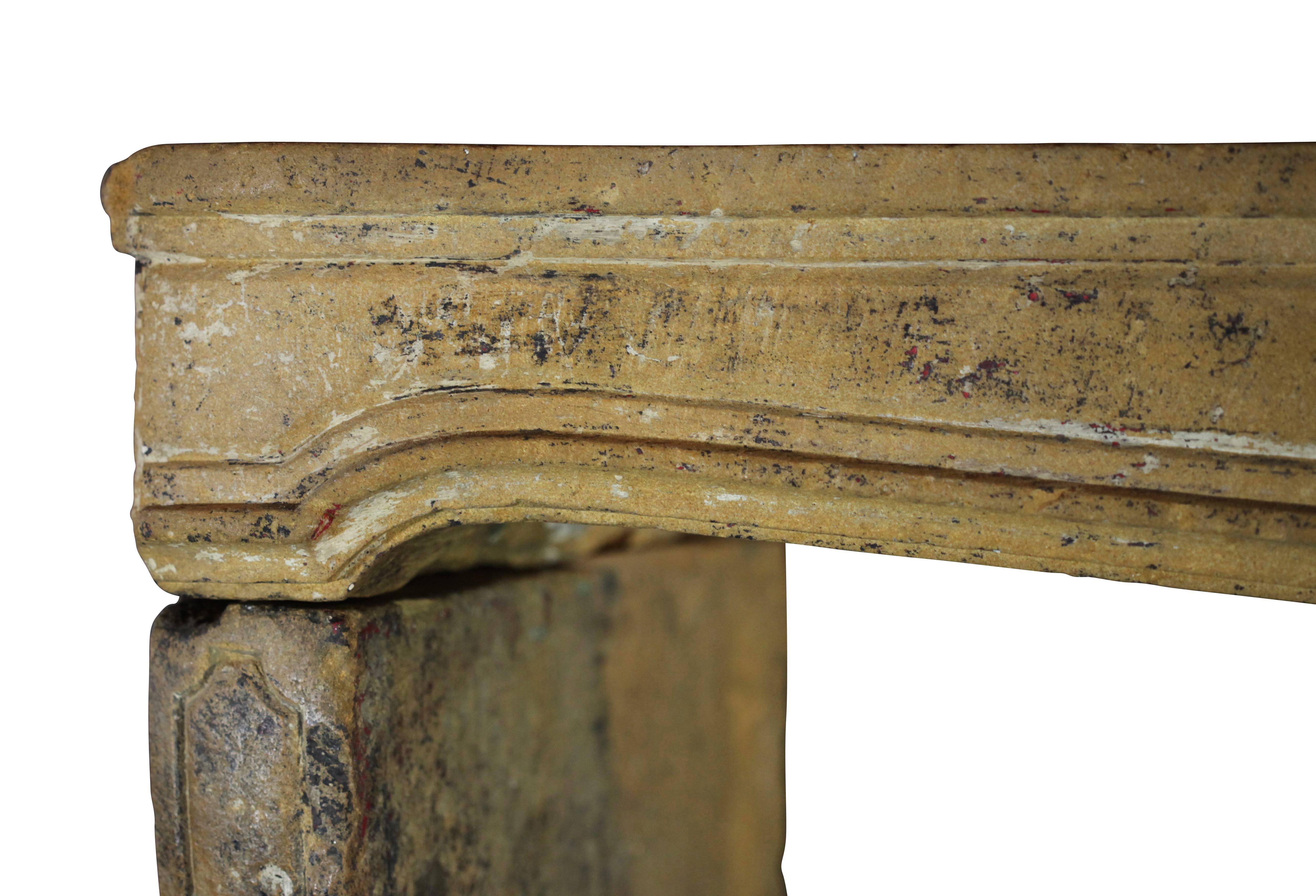 18th Century and Earlier 17th Century Original French Country Limestone Antique Fireplace Mantle For Sale