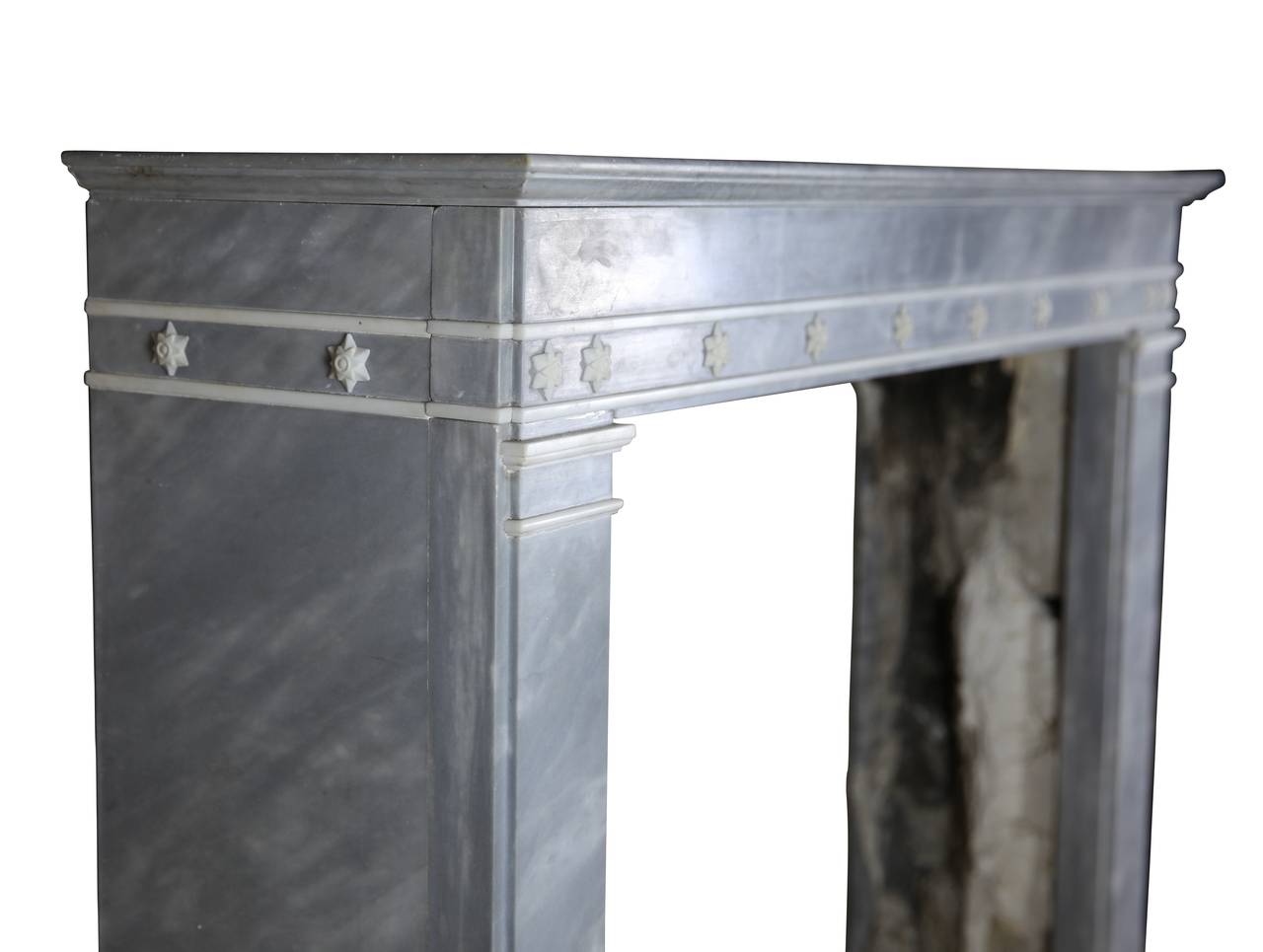 Repisa de chimenea antigua del siglo XIX con mármol estatuario blanco en venta 1