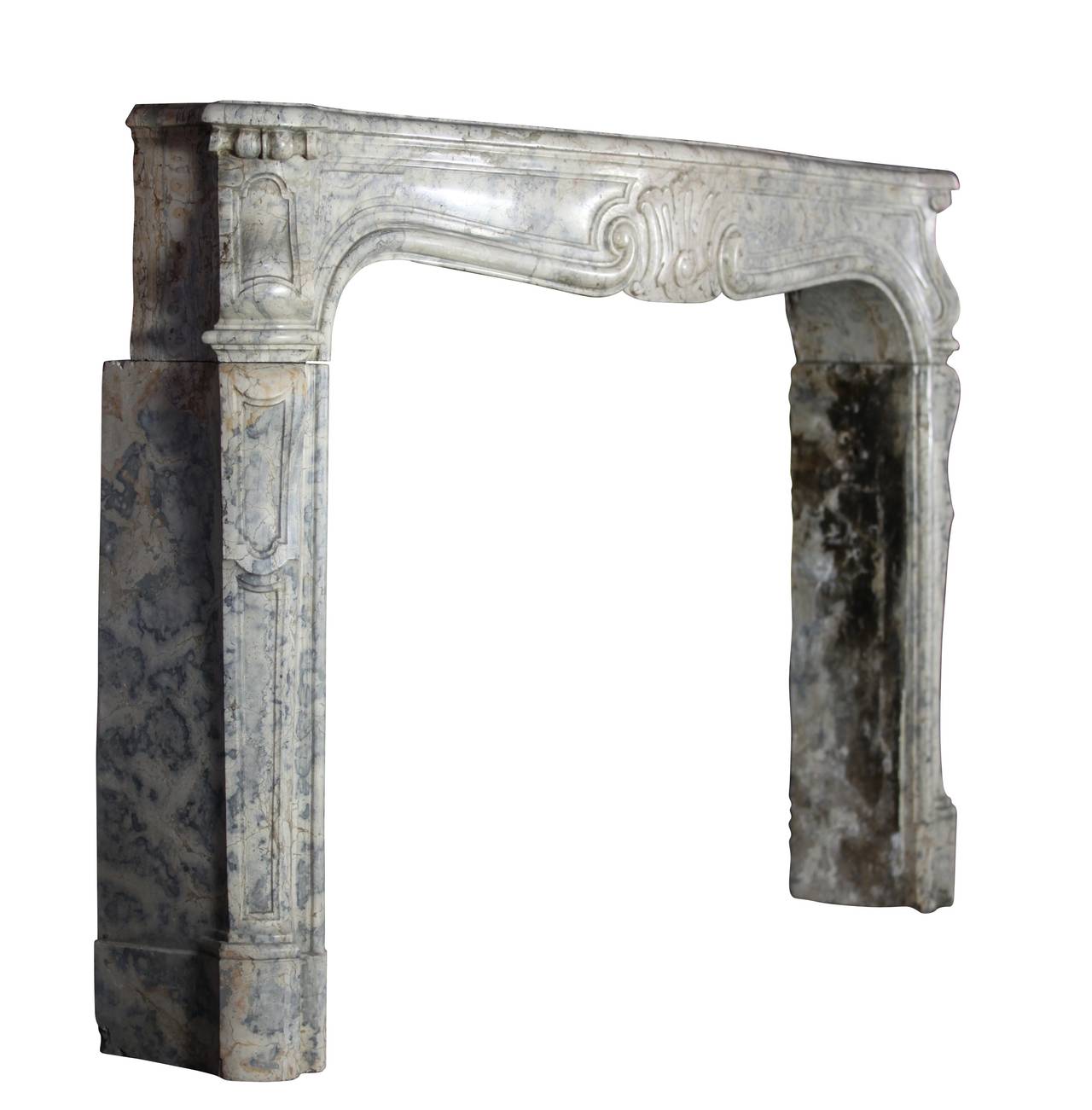Carved 18th Century Fine European Vintage Marble Hard Stone Antique Fireplace Mantel  For Sale