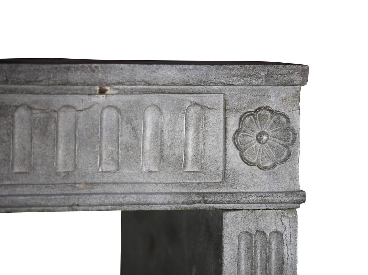 Polished 18th Century Louis XVI Burgundy Blue-Grey Stone Antique Fireplace For Sale