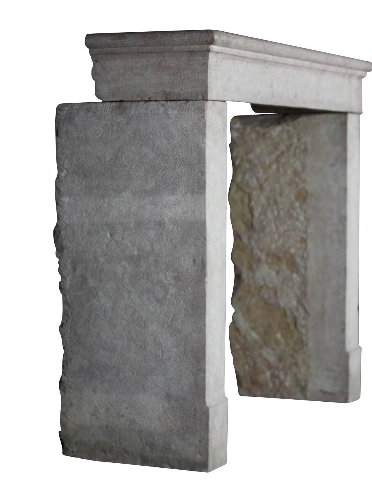 18th Century and Earlier 17th Century Small Rustic French Antique Fireplace Surround in Stone