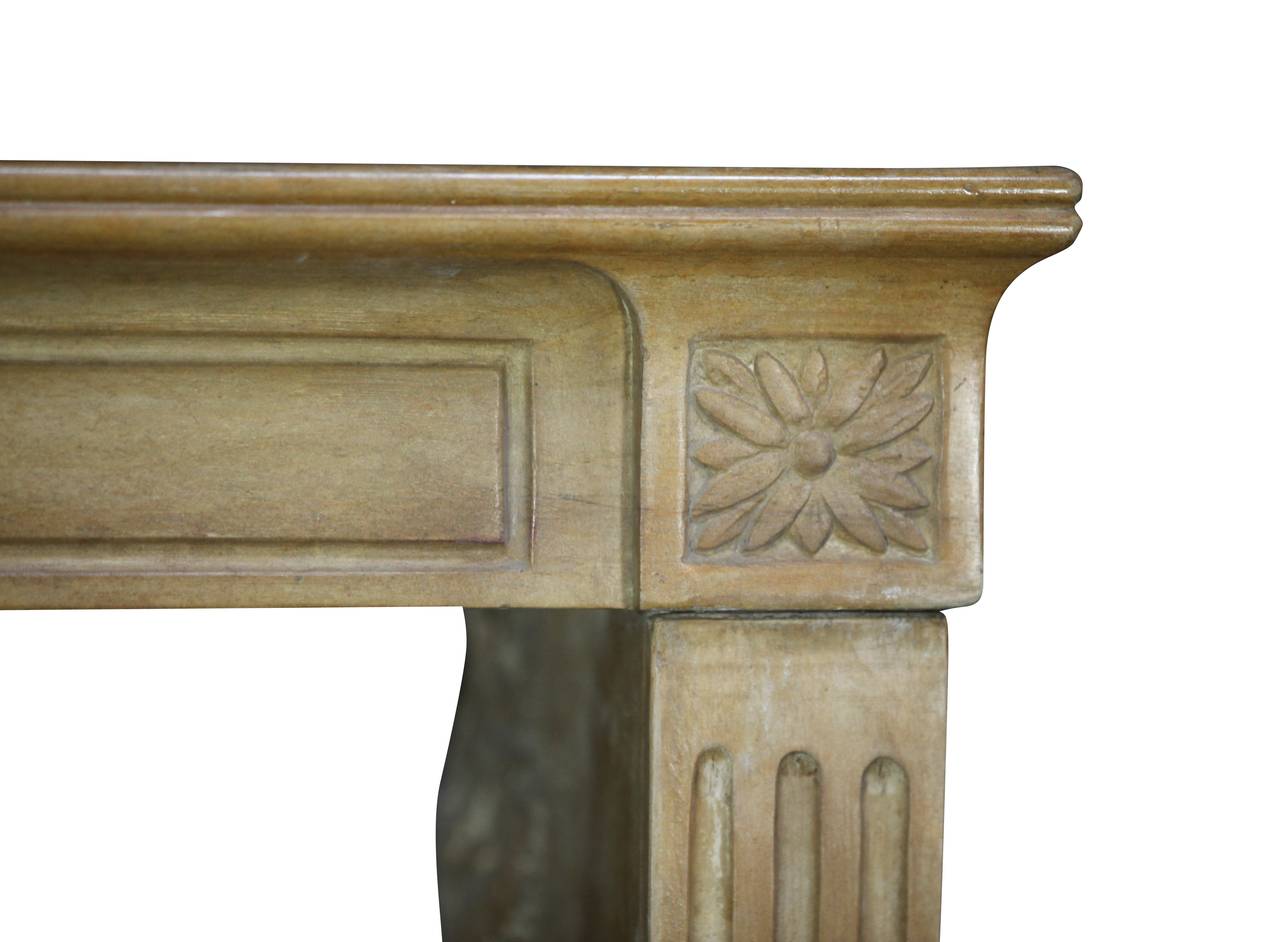 Carved 19th Century Fine French Honey Color Stone Antique Fireplace Mantle For Sale