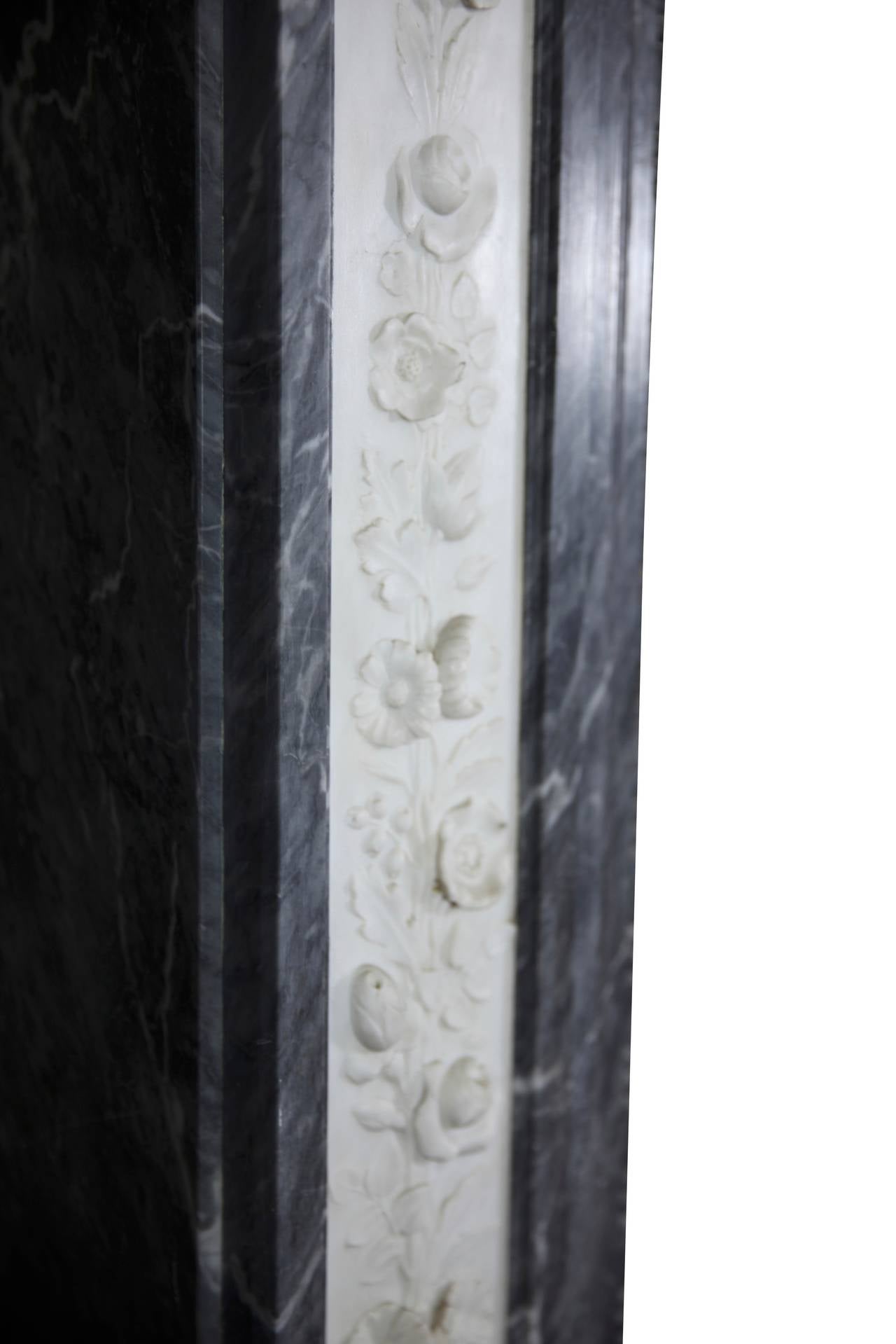Carved 18th Century Fine European Antique Fireplace Surround in Marble from Bruges For Sale