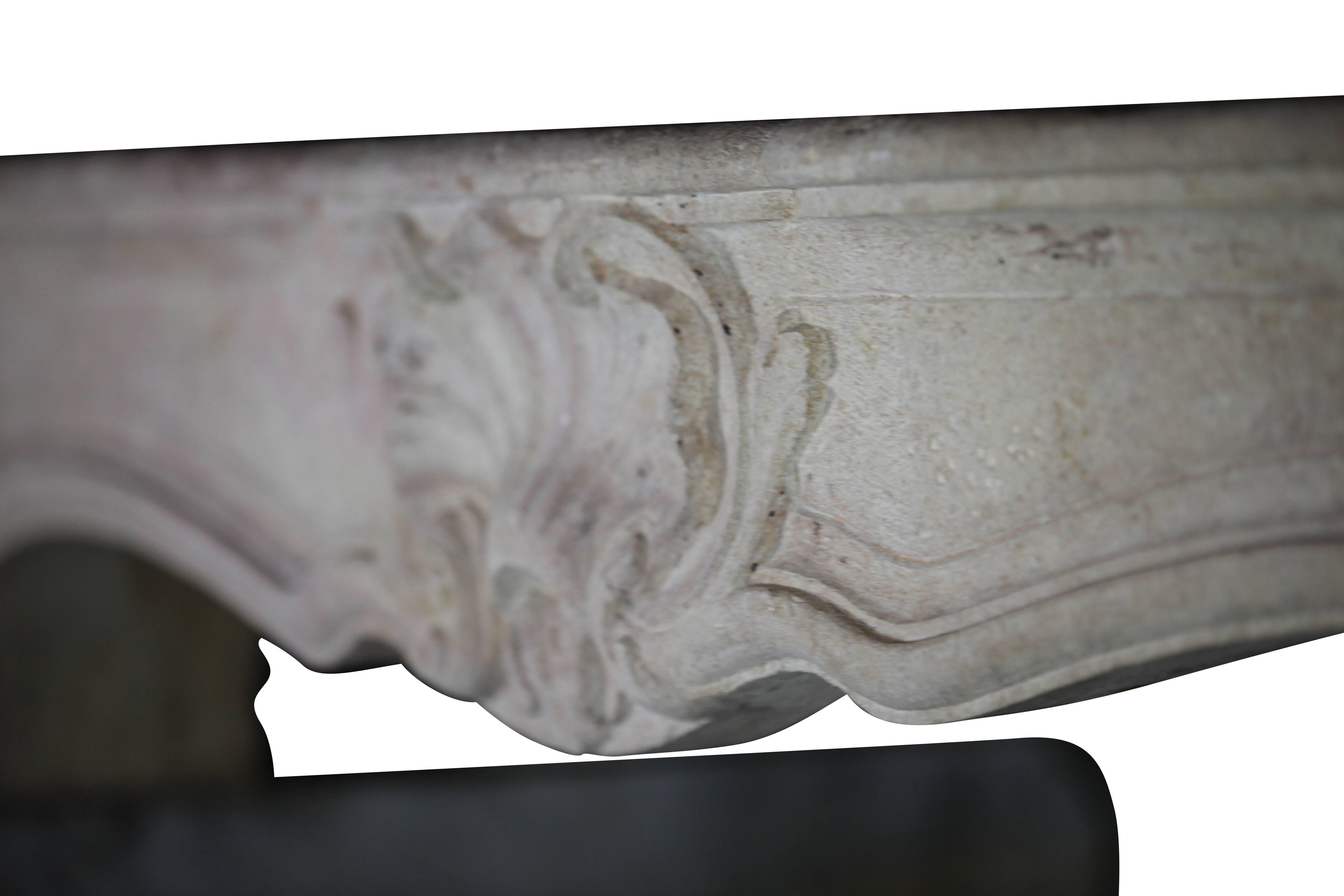 Carved 18th Century LXV Classic French Country Antique Limestone Fireplace Mantle For Sale
