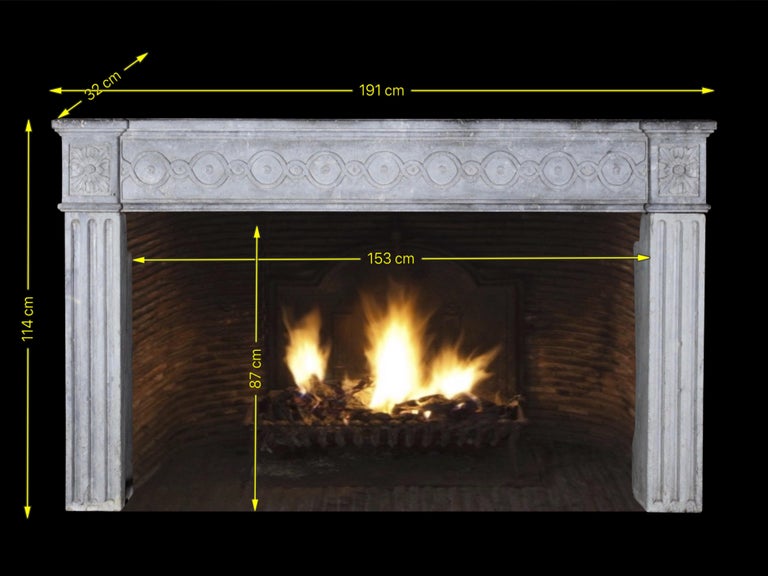 18th Century Period French Timely Grey Hard Limestone Fireplace Surround For Sale 5