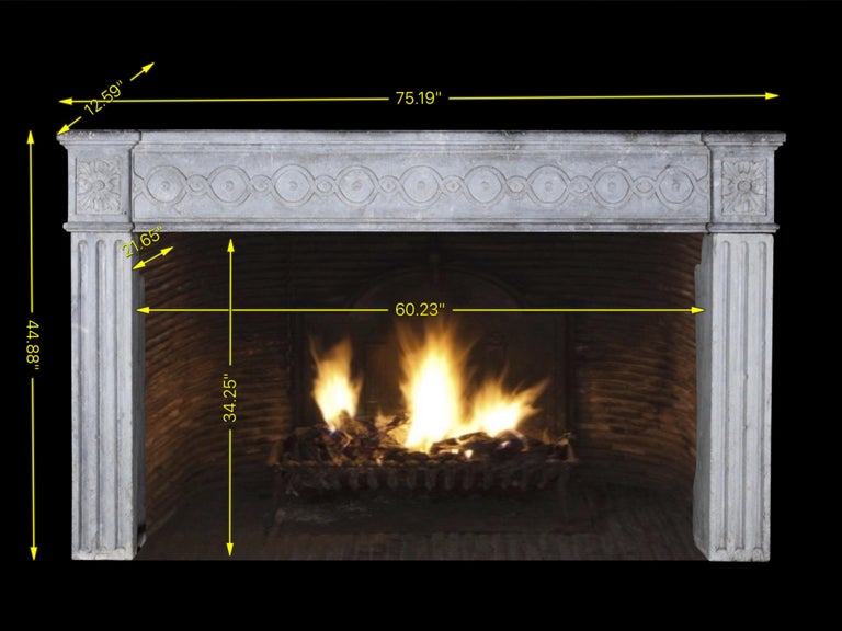 18th Century Period French Timely Grey Hard Limestone Fireplace Surround For Sale 6