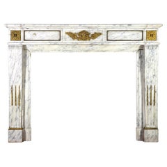 Carrara Marble French Antique Fireplace Surround in the Style of Louis XVI