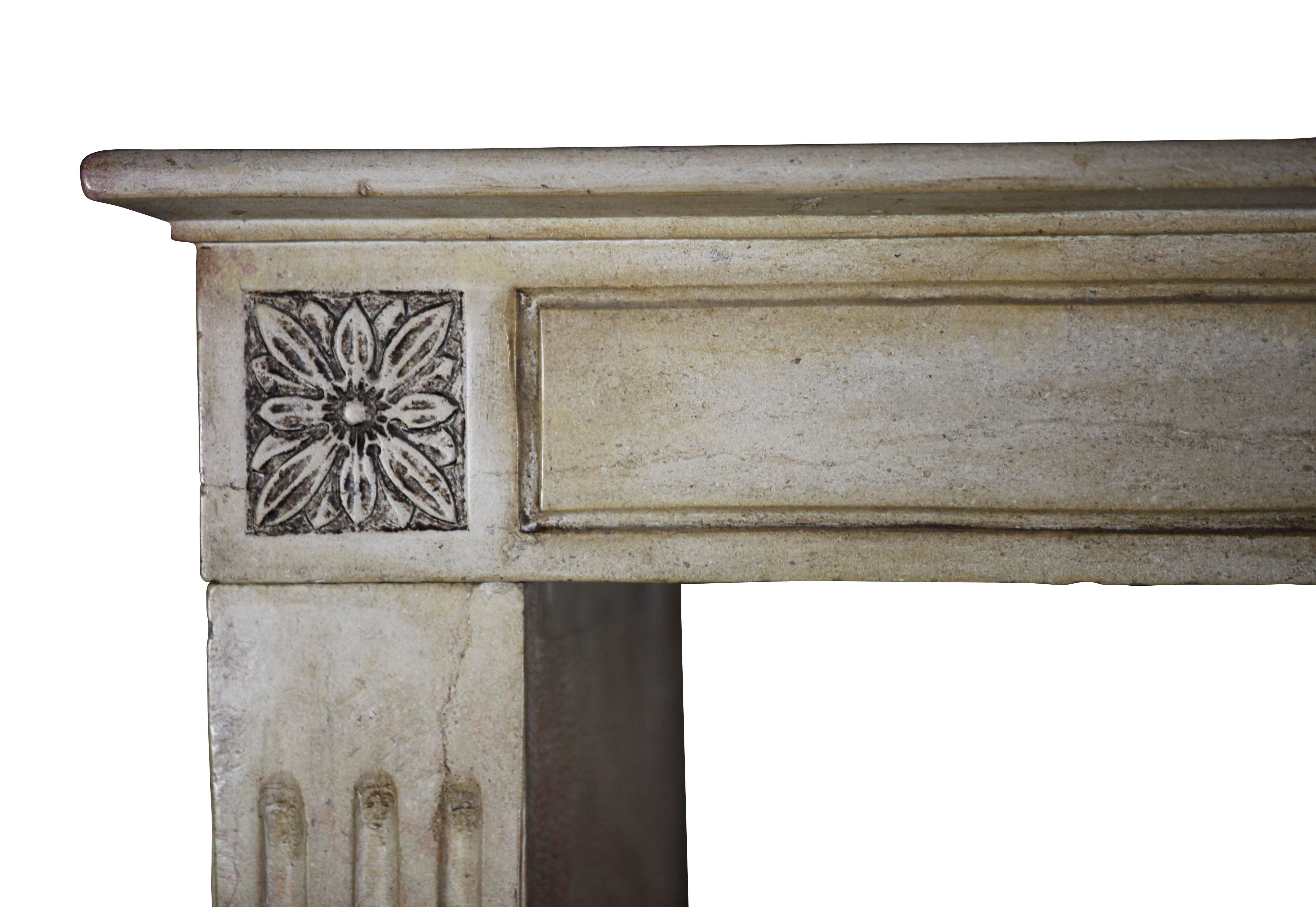 French Directoire Style Period Fireplace Mantel In Stone. For Sale 4