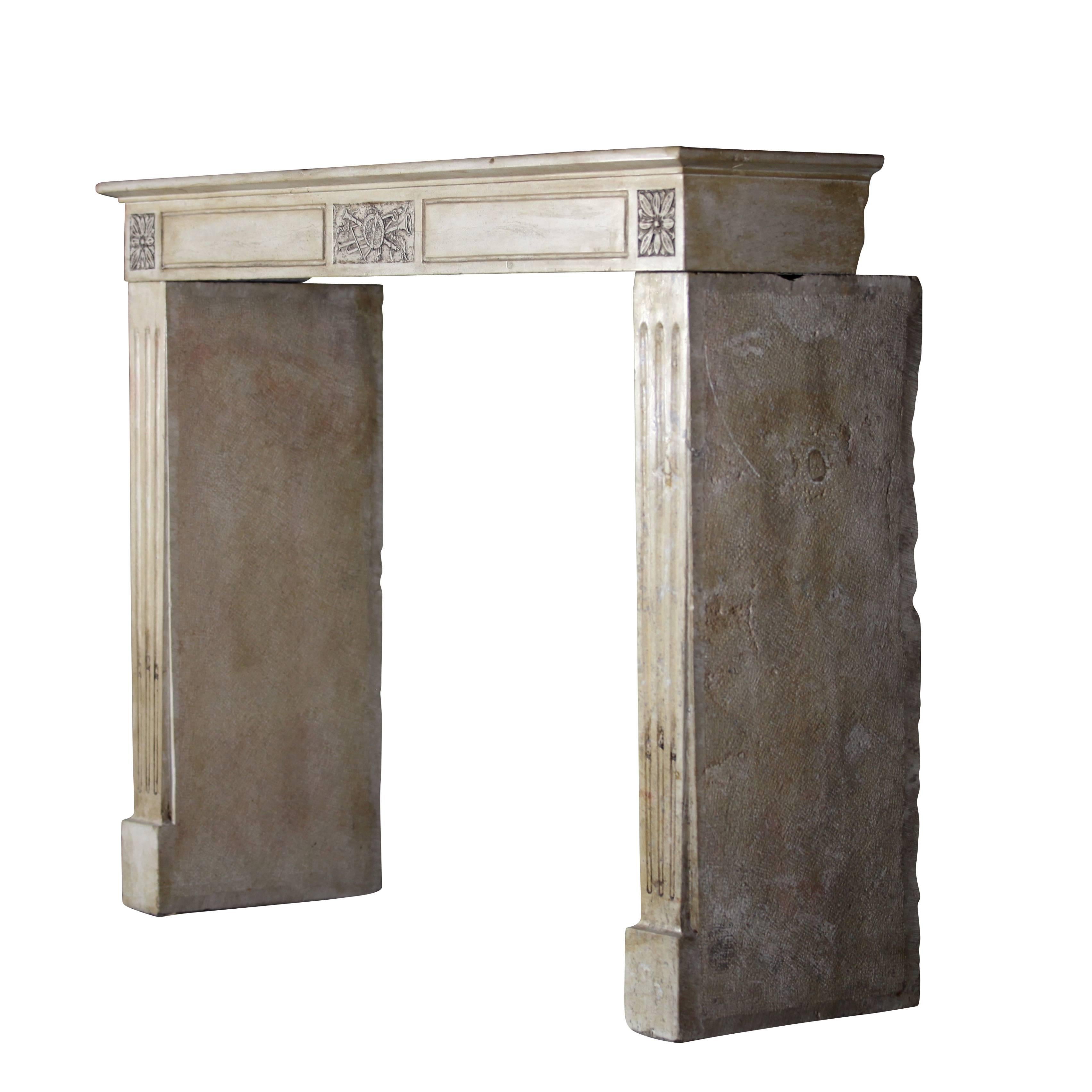 French Directoire Style Period Fireplace Mantel In Stone. For Sale 1