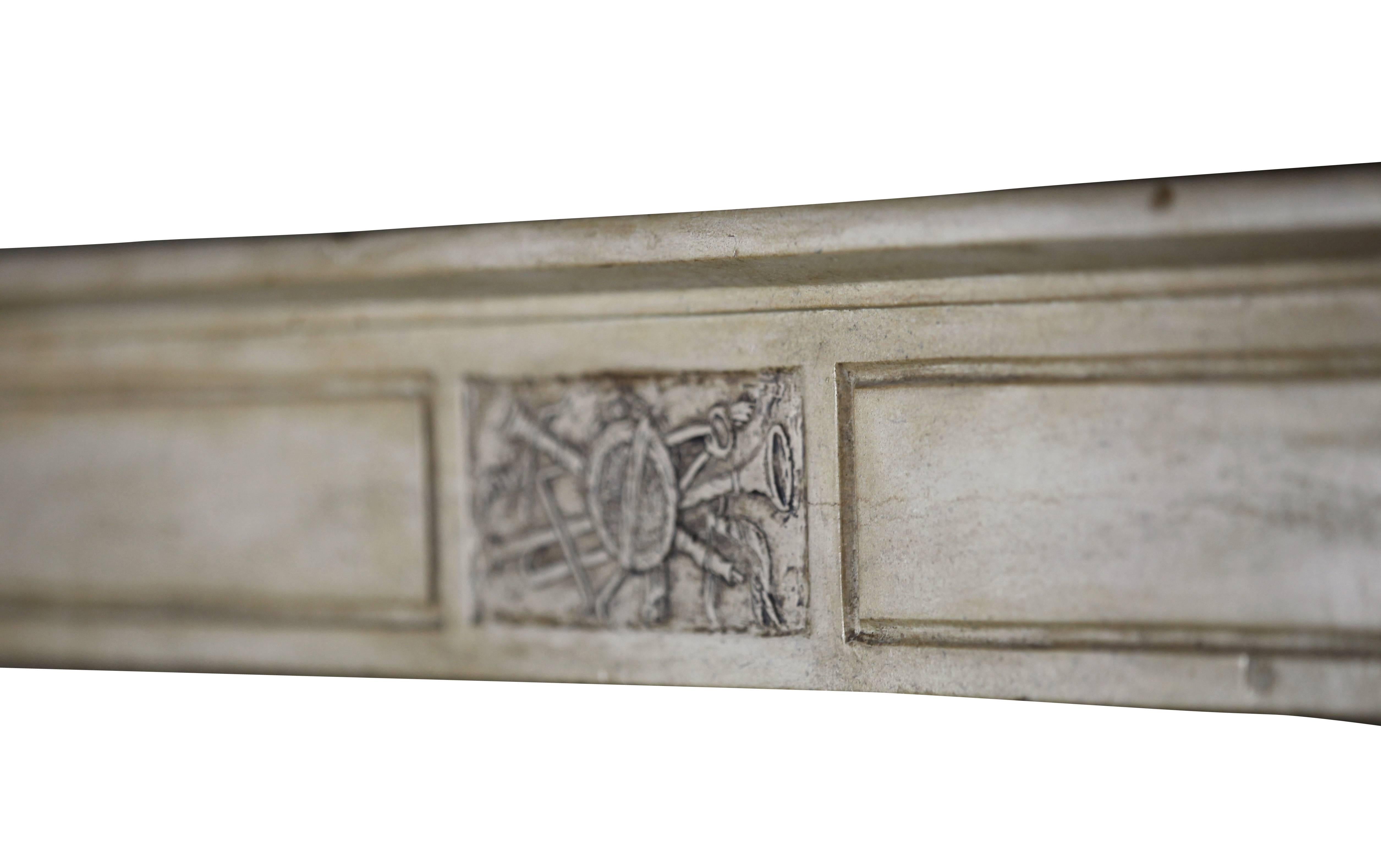 Carved French Directoire Style Period Fireplace Mantel In Stone. For Sale