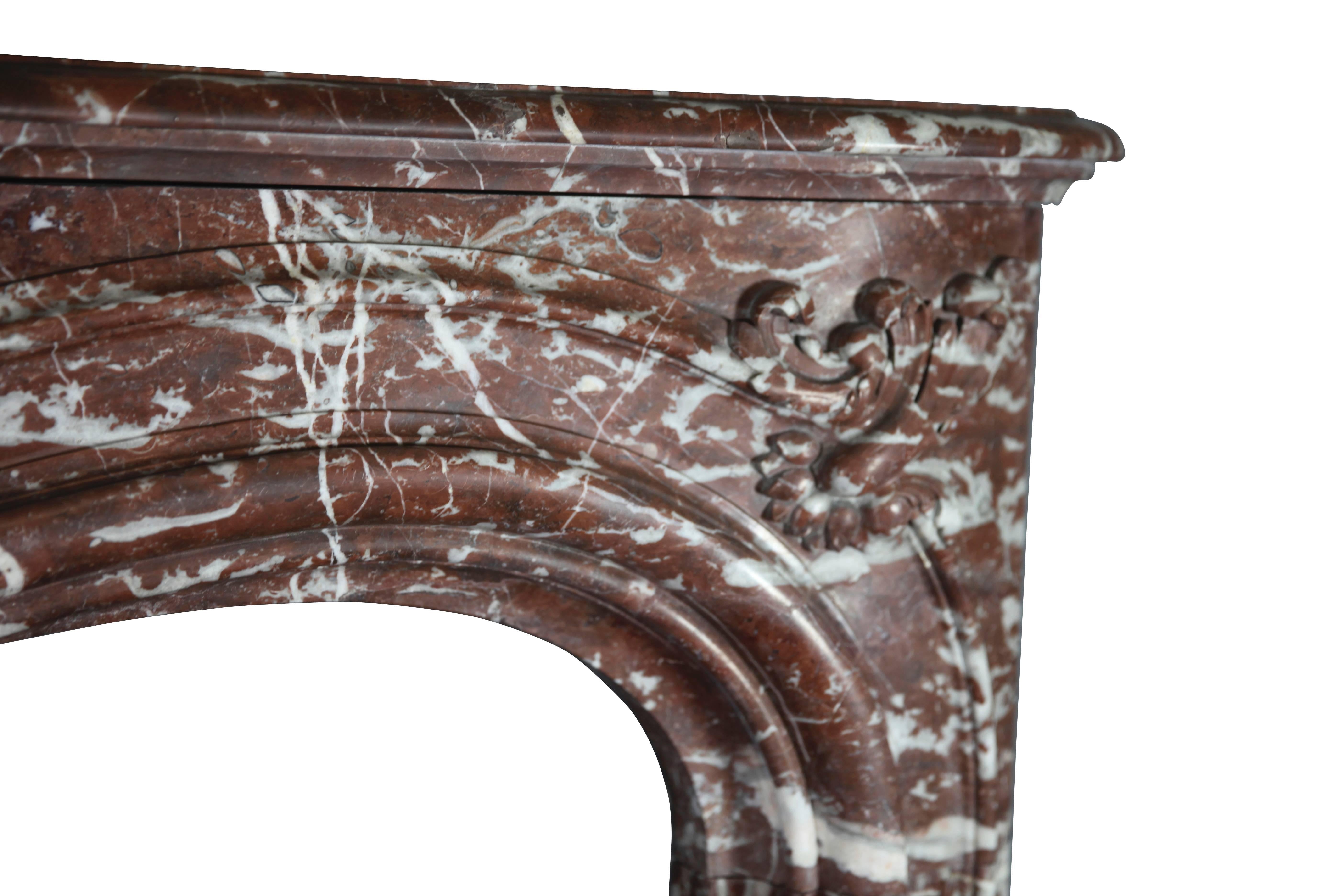 19th Century Antique Fireplace Mantel in Brown and Red Belgian Marble For Sale 3