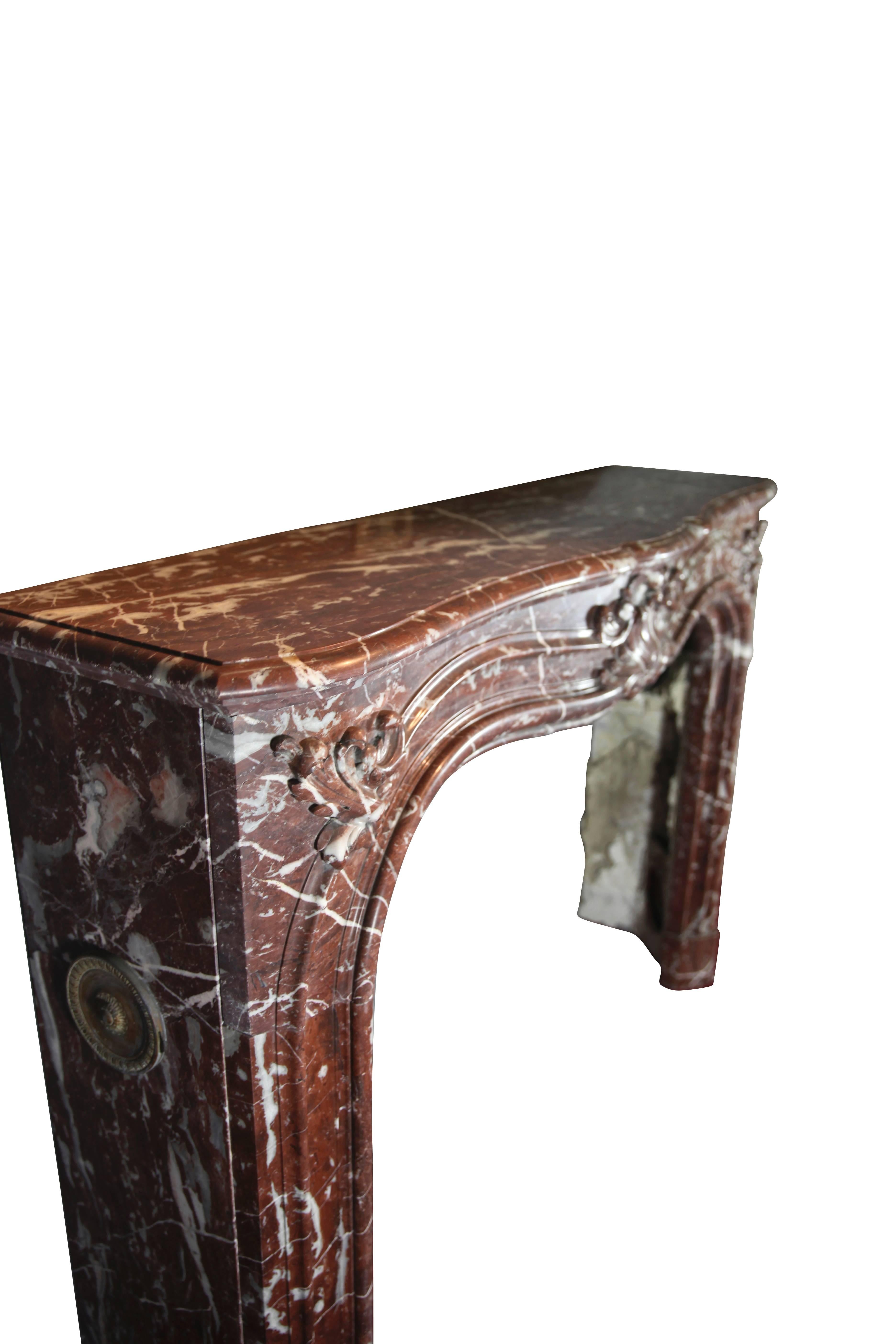 19th Century Antique Fireplace Mantel in Brown and Red Belgian Marble For Sale 1