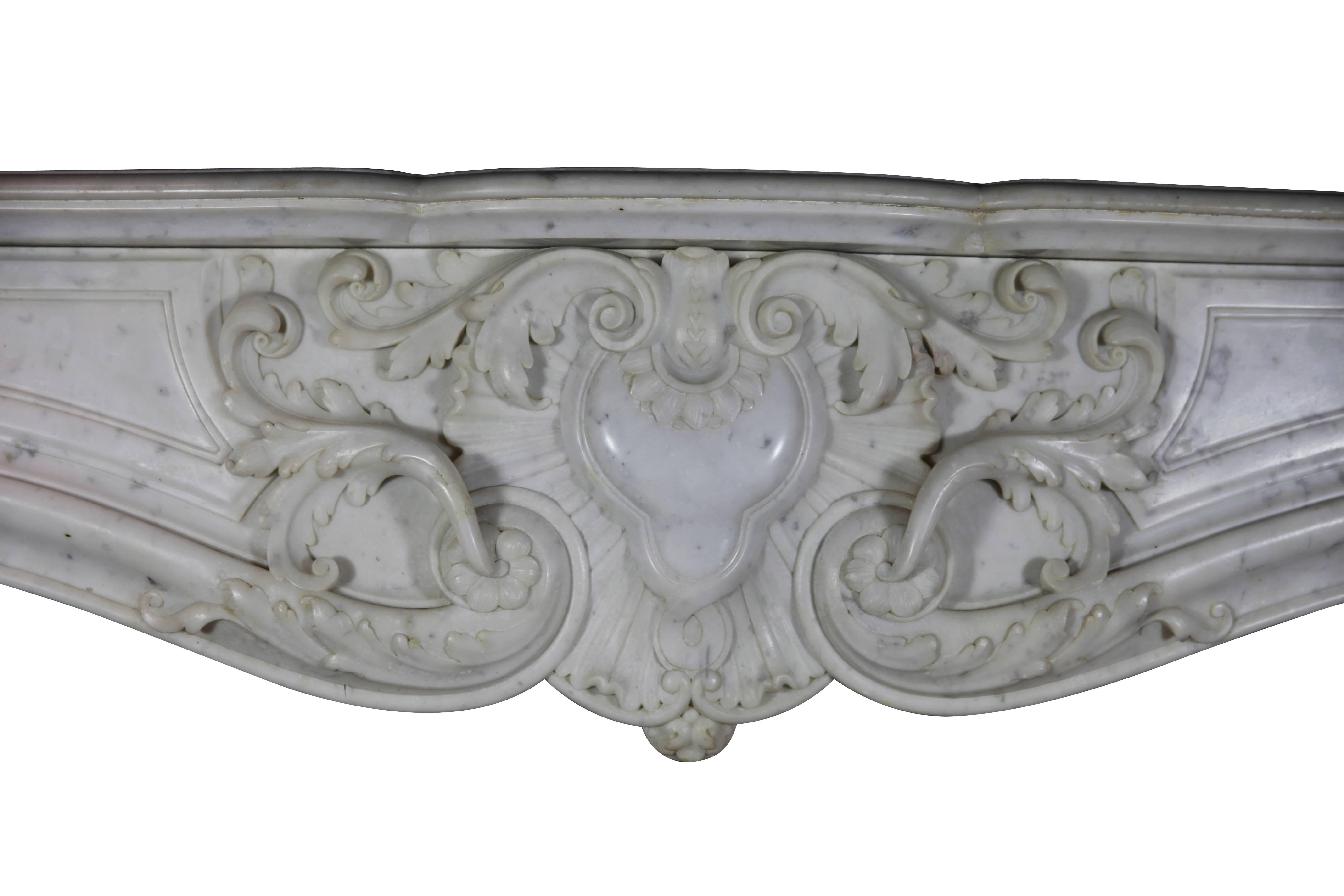 Rococo Revival French Grand Interior Antique Fireplace Surround in Carrara White Marble For Sale