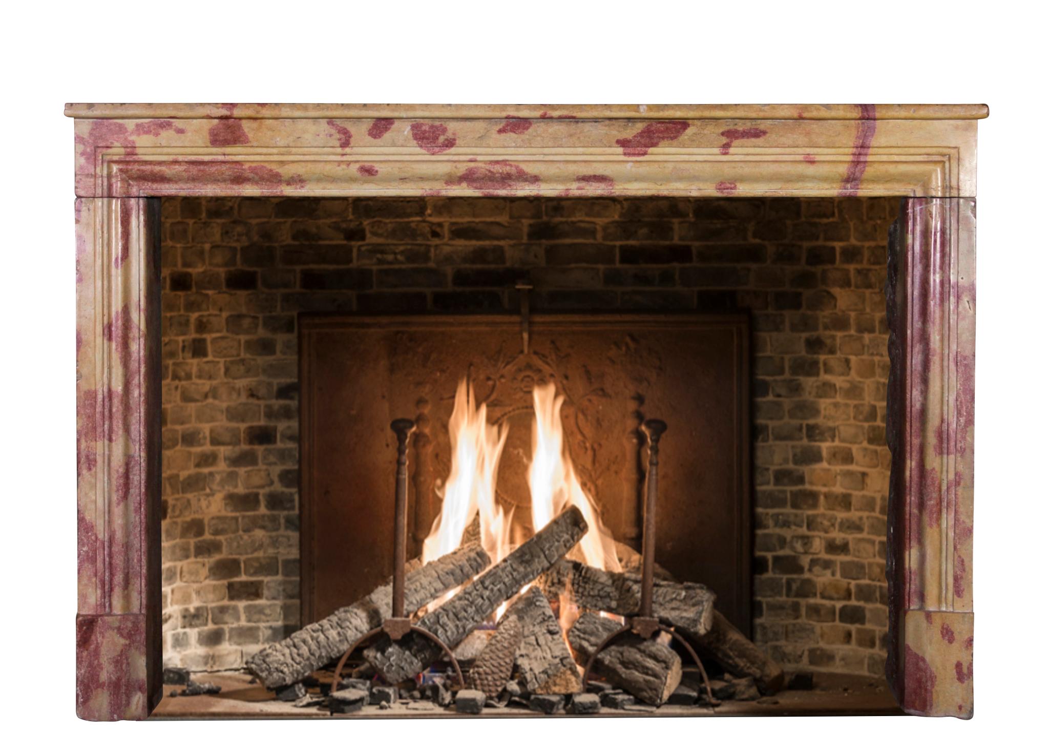 19th Century Burgundy Bicolor Antique Fireplace Mantel 7