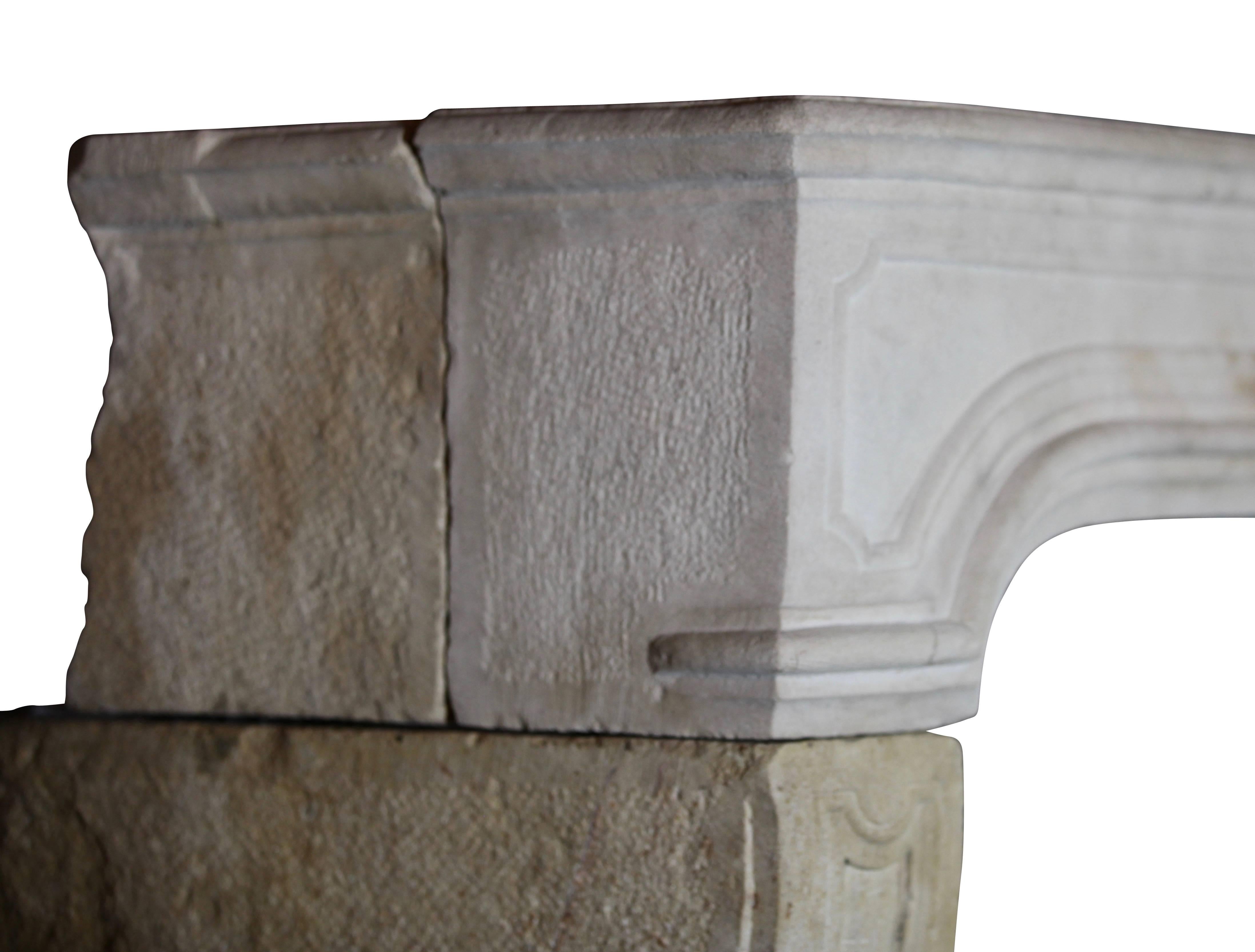 Hand-Carved 18th Century Original Antique French Country Limestone Fireplace Surround For Sale