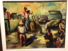 "Los Pecheurs a Cannes" by Durand Louis Original Oil on Canvas, 1938