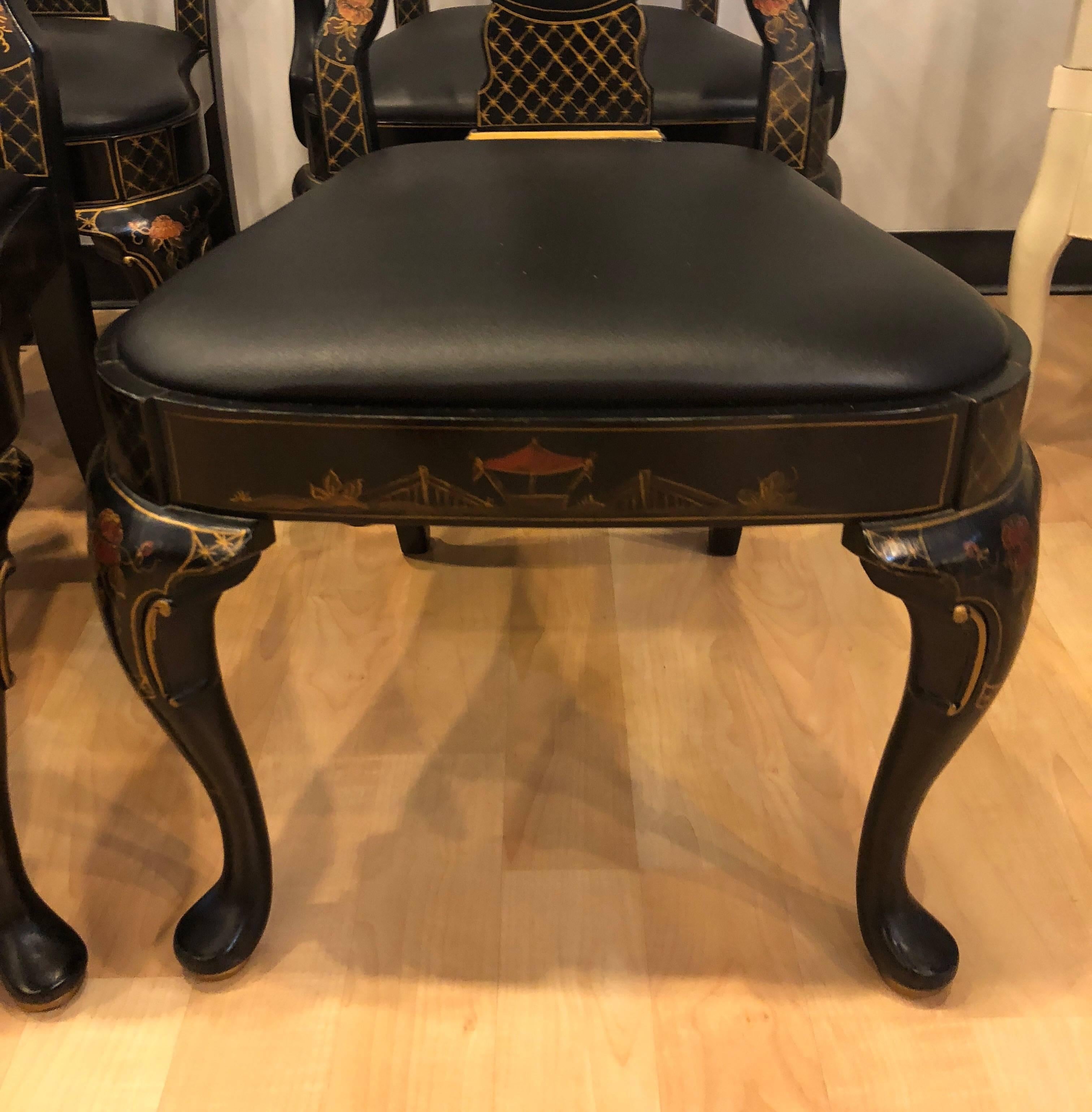 Japanned Drexel Heritage Chinoiserie Dining Room Chairs, Set of Six For Sale