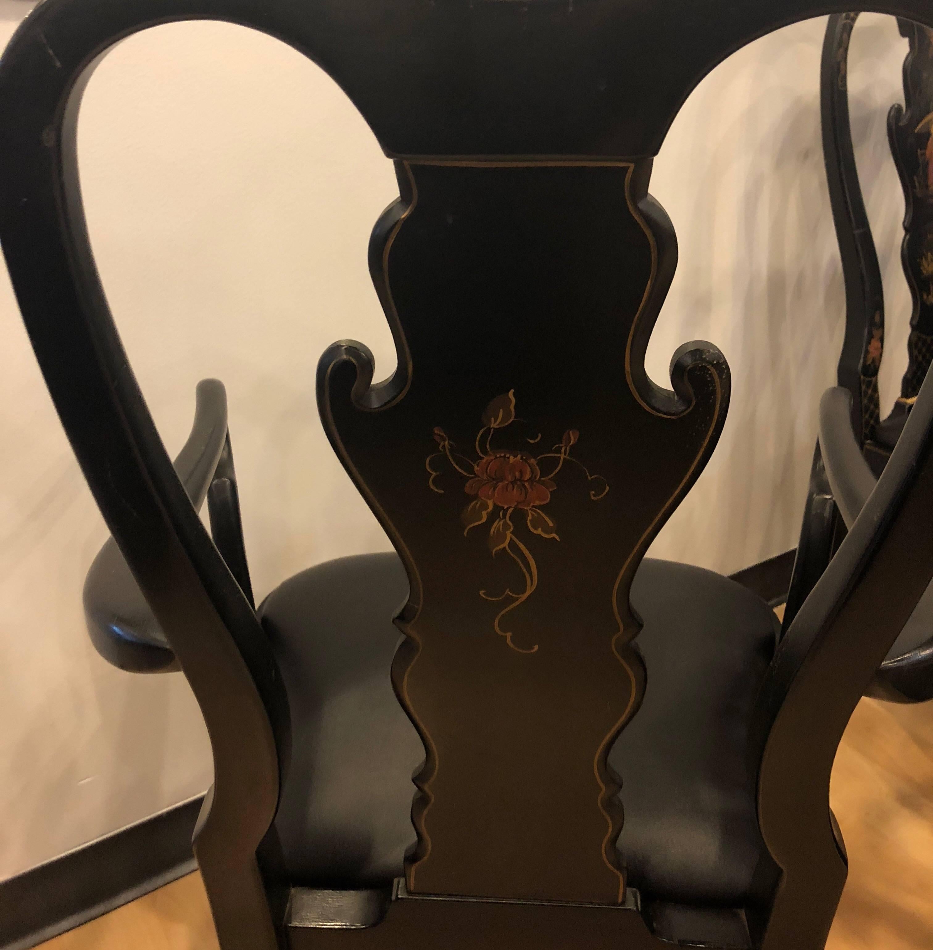 Late 20th Century Drexel Heritage Chinoiserie Dining Room Chairs, Set of Six For Sale