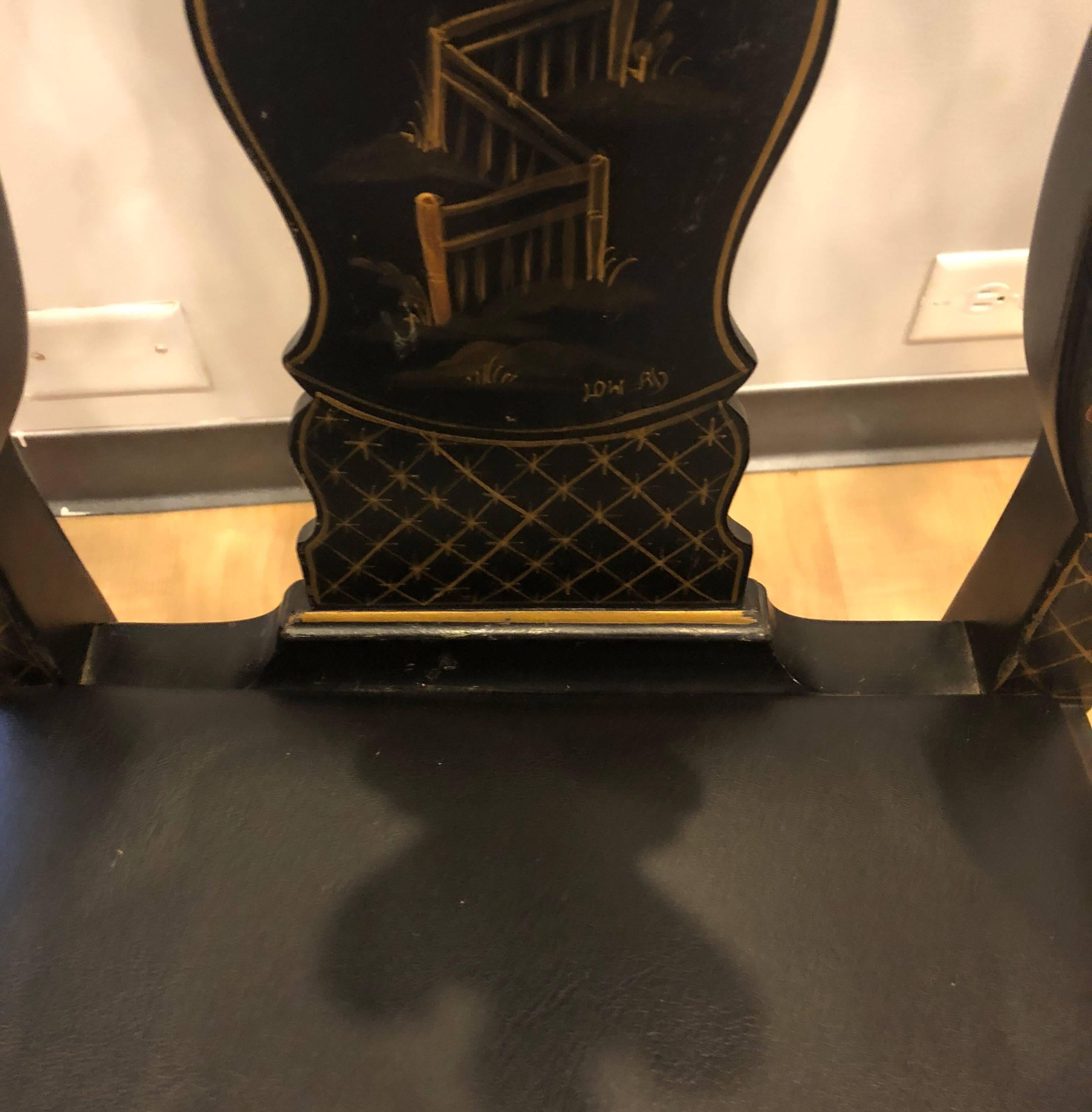 Faux Leather Drexel Heritage Chinoiserie Dining Room Chairs, Set of Six For Sale