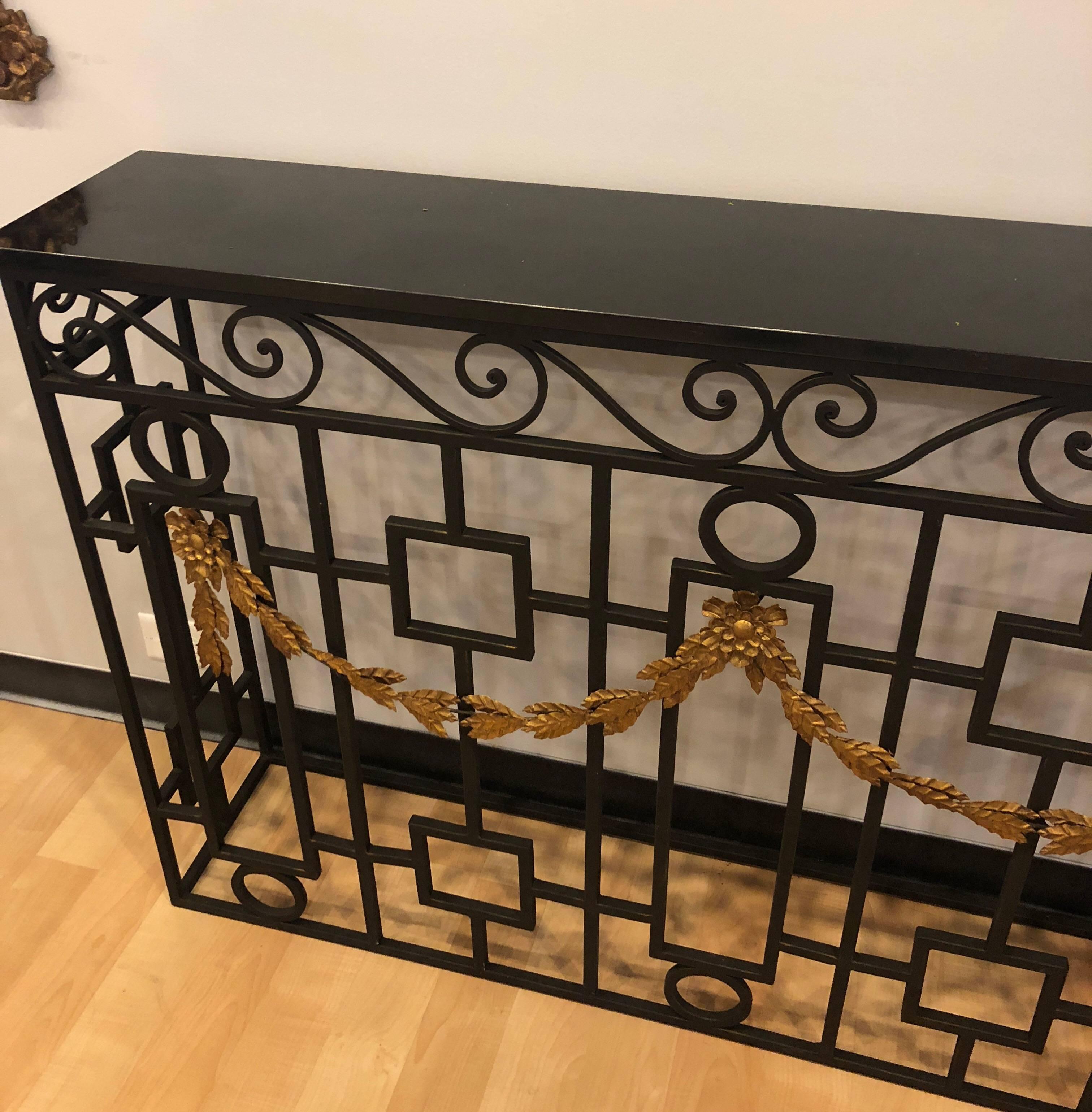 Metal and Marble Console Table with Gold Scroll Work 2