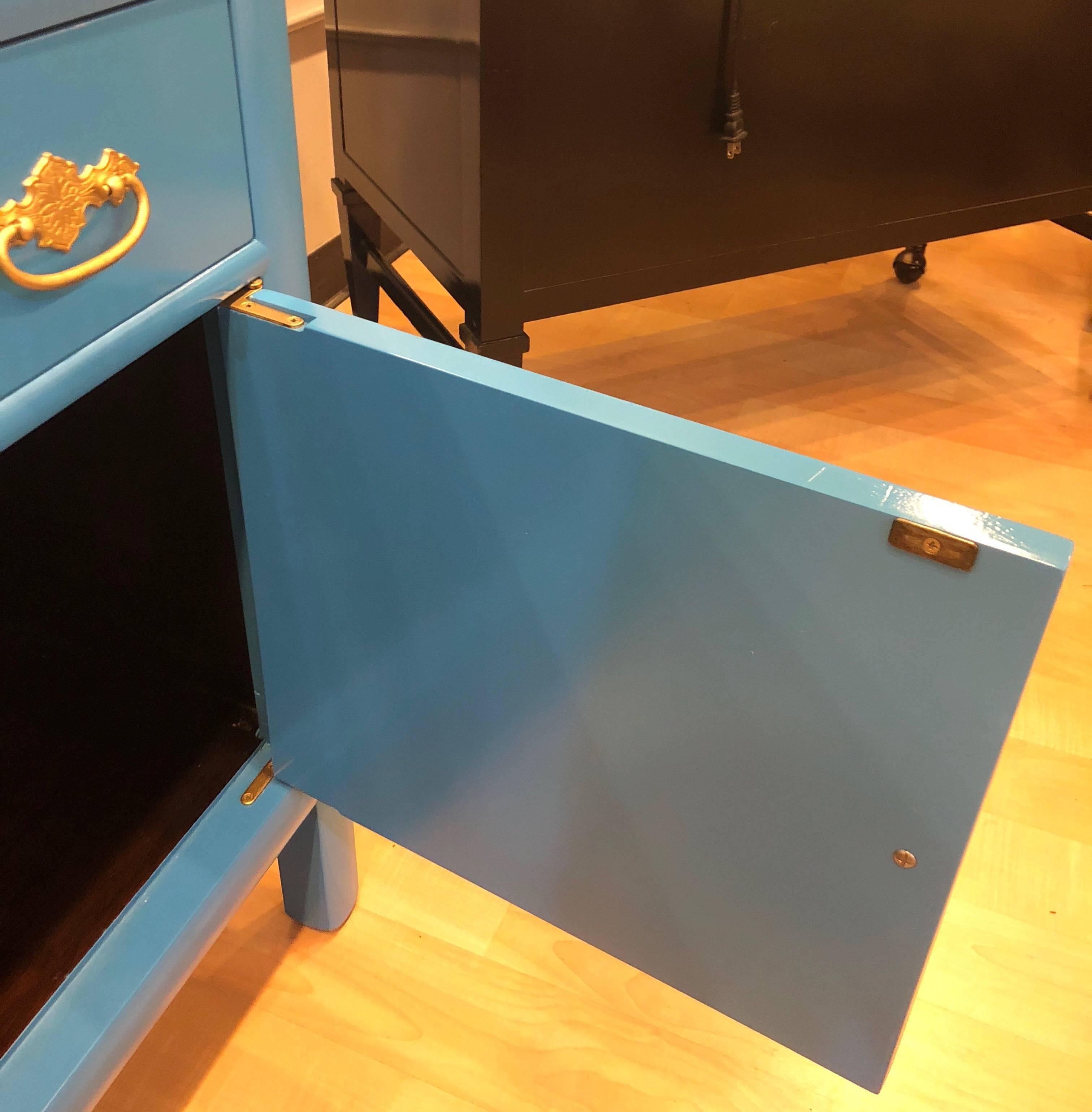 Century Asiatic Blue Lacquered Asian Inspired Cabinet In Excellent Condition For Sale In Raleigh, NC