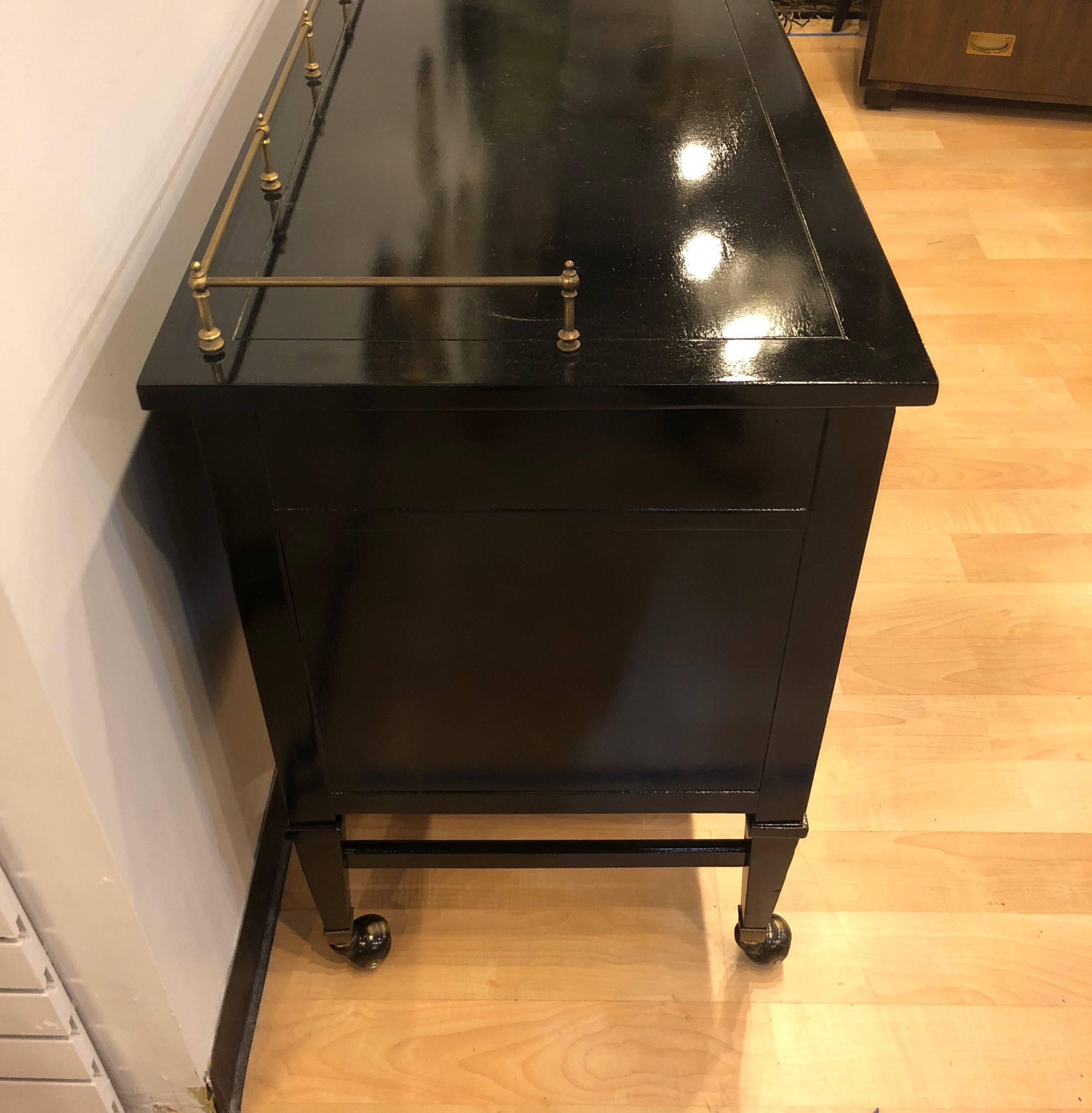 Mid-Century Modern Drexel Black Lacquered Wheeled Barcart or Server