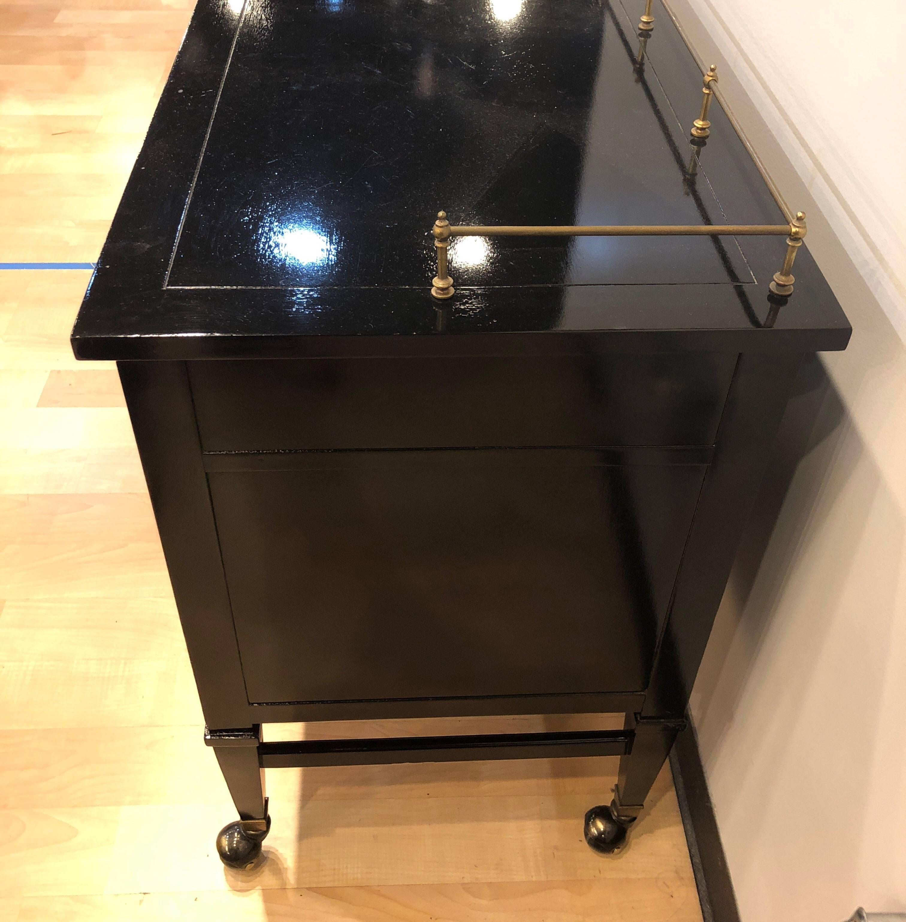 Late 20th Century Drexel Black Lacquered Wheeled Barcart or Server