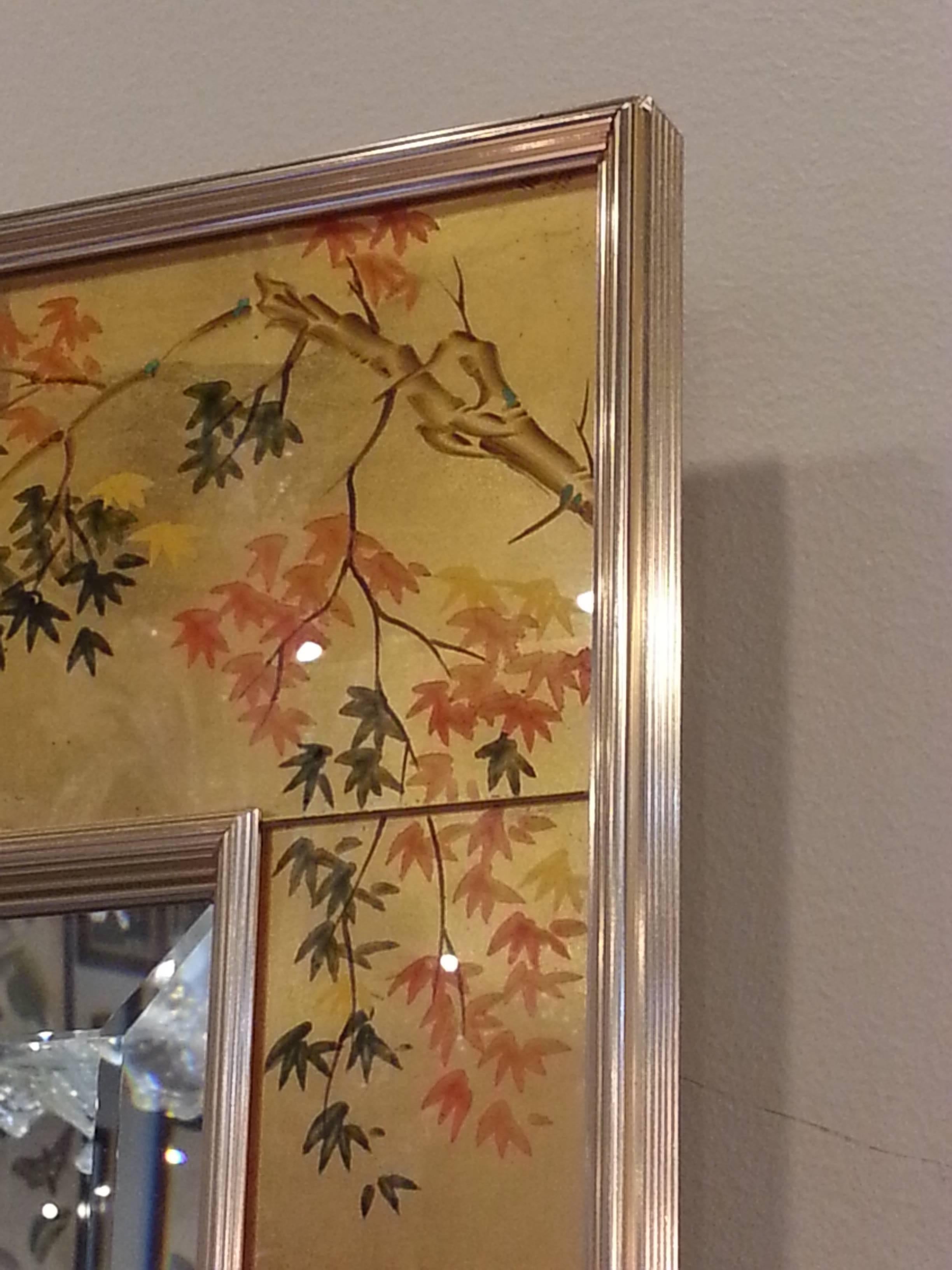 American Fabulous Mid-Century Modern Églomisé Labarge Chinoiserie Decorated Mirror For Sale