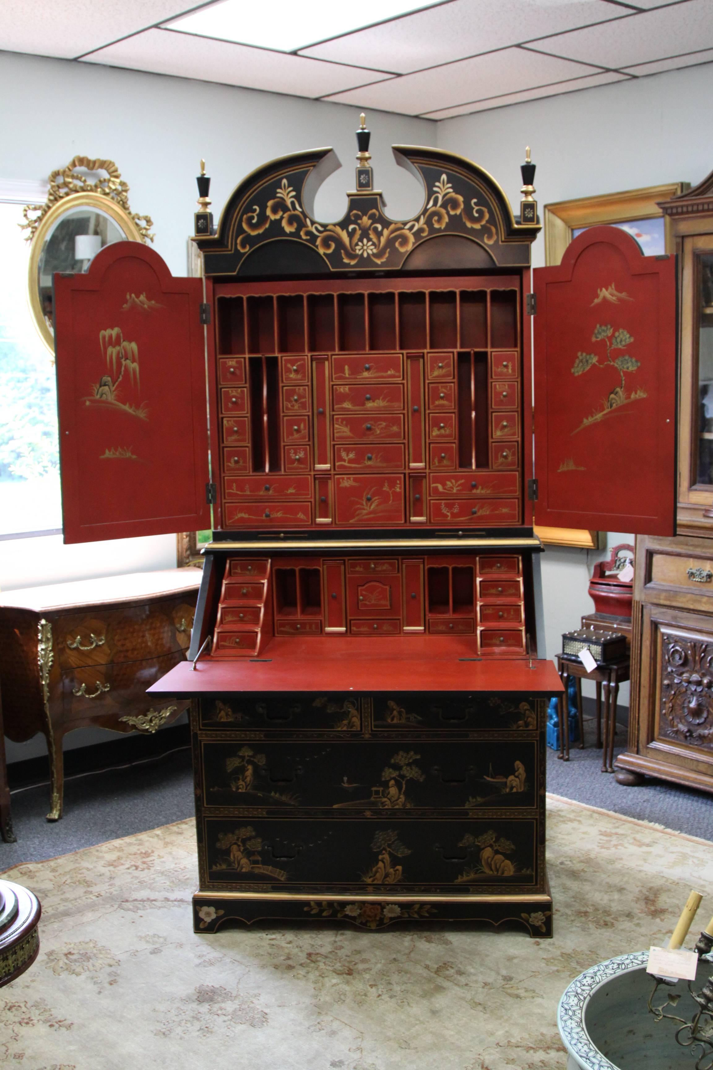Maitland Smith Queen Anne Style Chinosierie Secretary Desk In Excellent Condition In Raleigh, NC