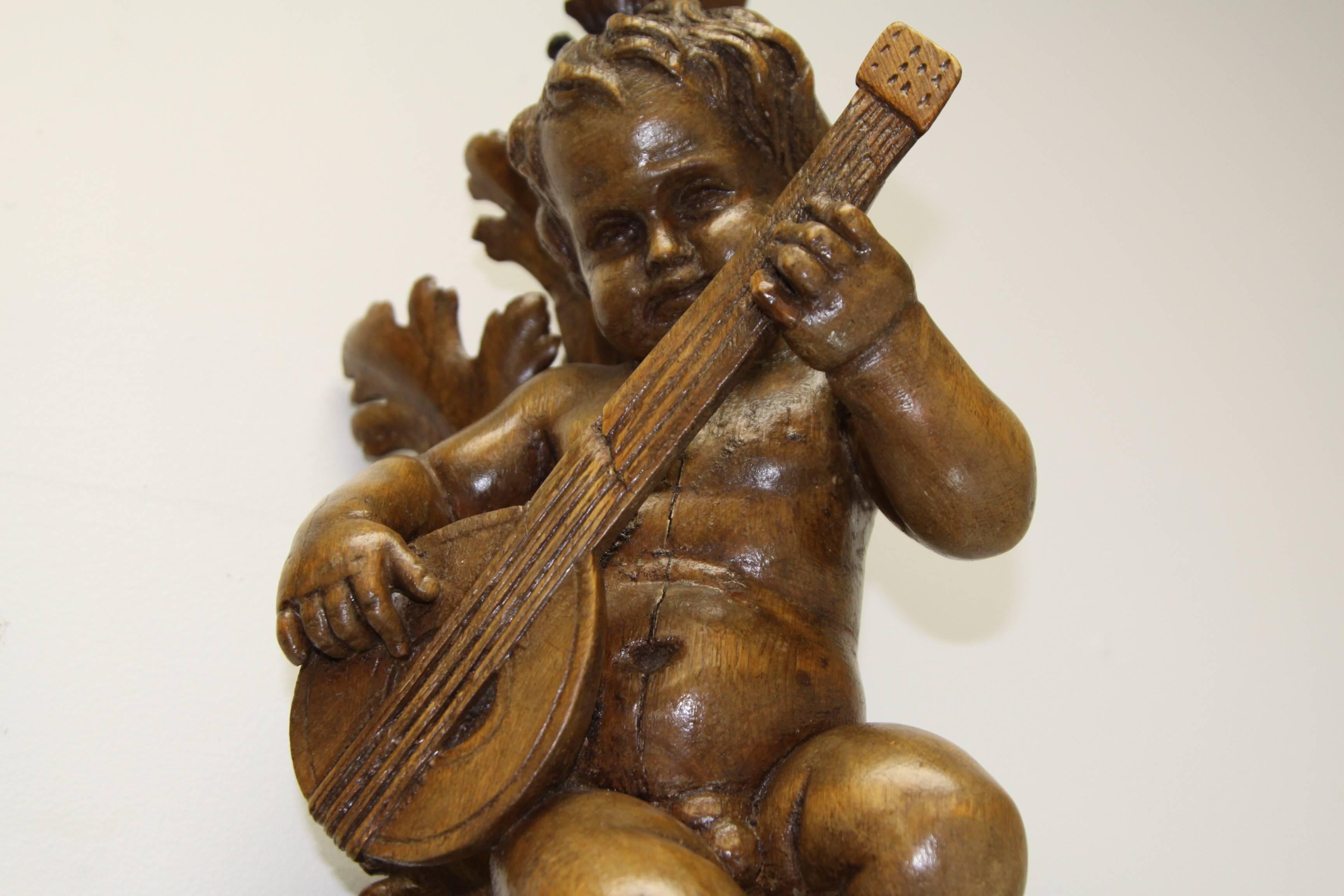 Baroque 19th Century Italian Wooden Angel or Cherub For Sale