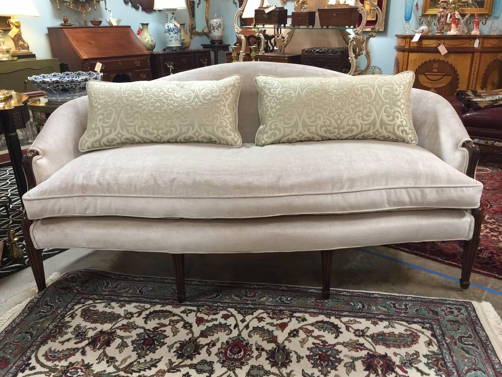 French Provincial French Style Sofa in Champagne Velvet
