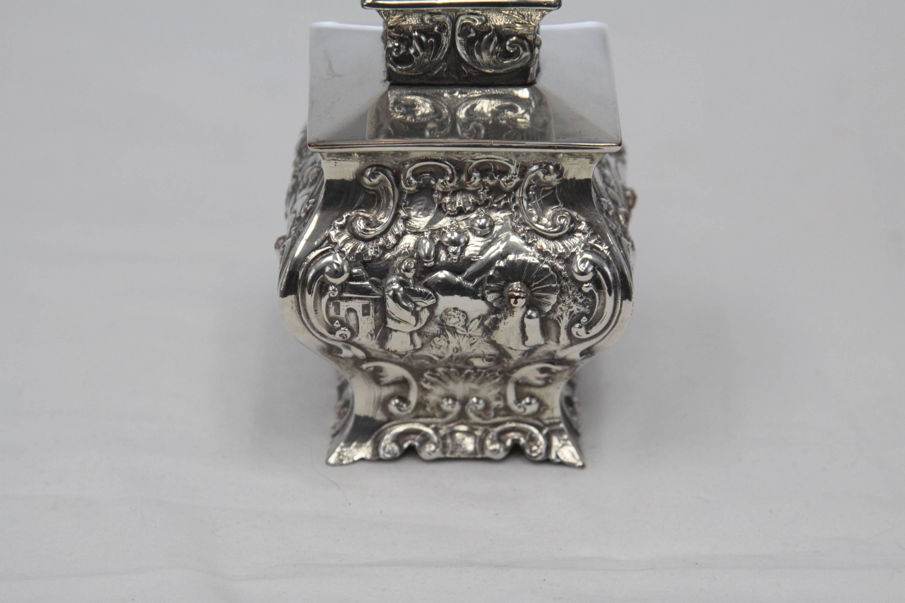 Victorian Tea Caddy from 1840s-Sheffield Silver on Copper For Sale