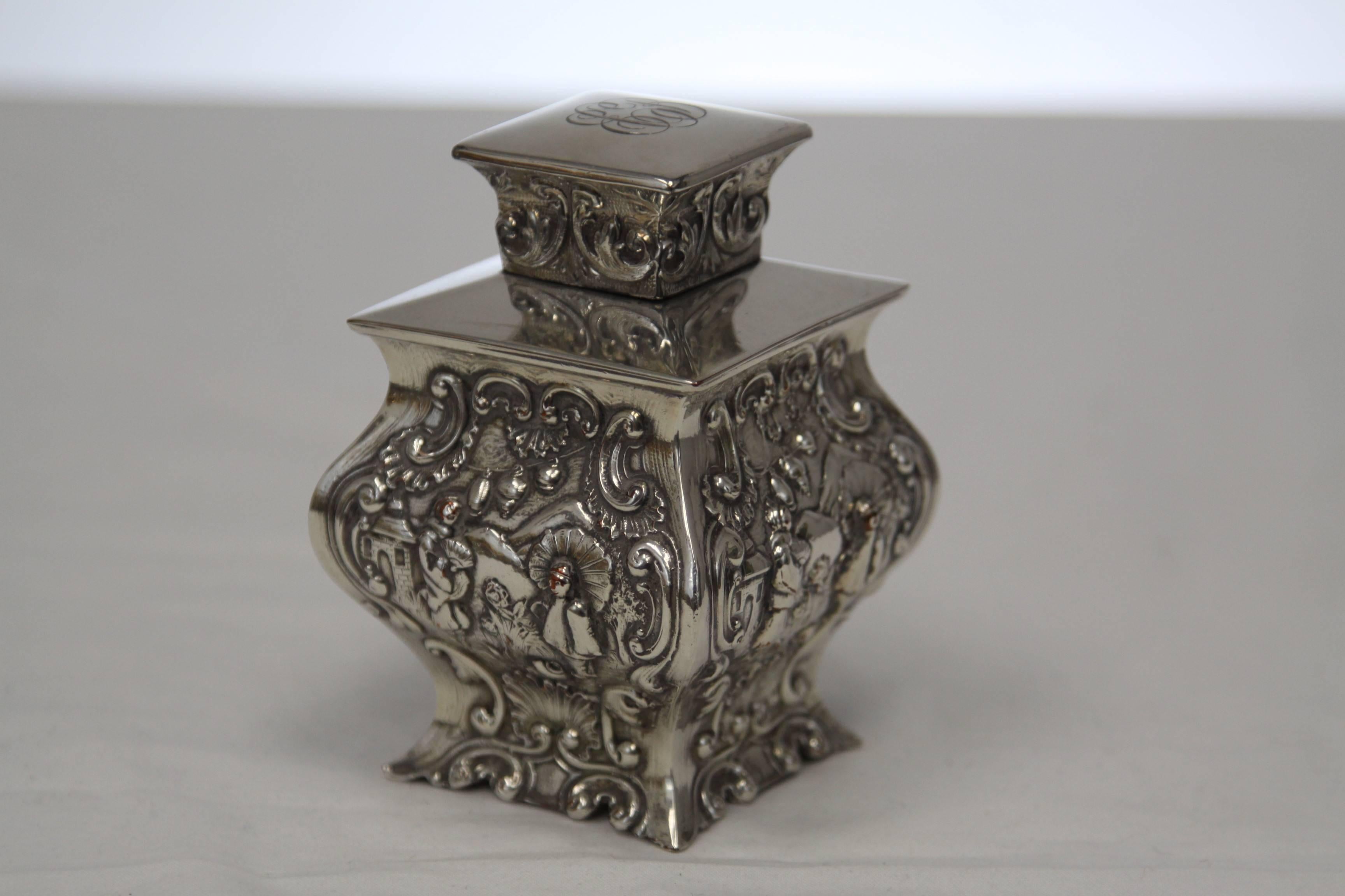 American Tea Caddy from 1840s-Sheffield Silver on Copper For Sale