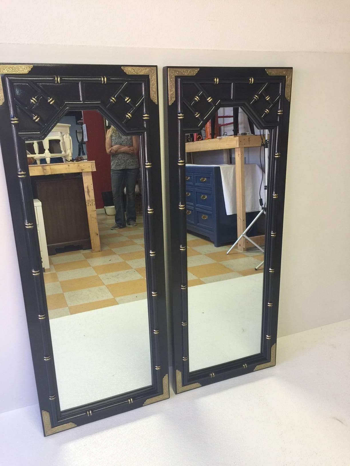 Mid-Century Modern Pair of Huntley by Thomasville Faux Bamboo Mirrors