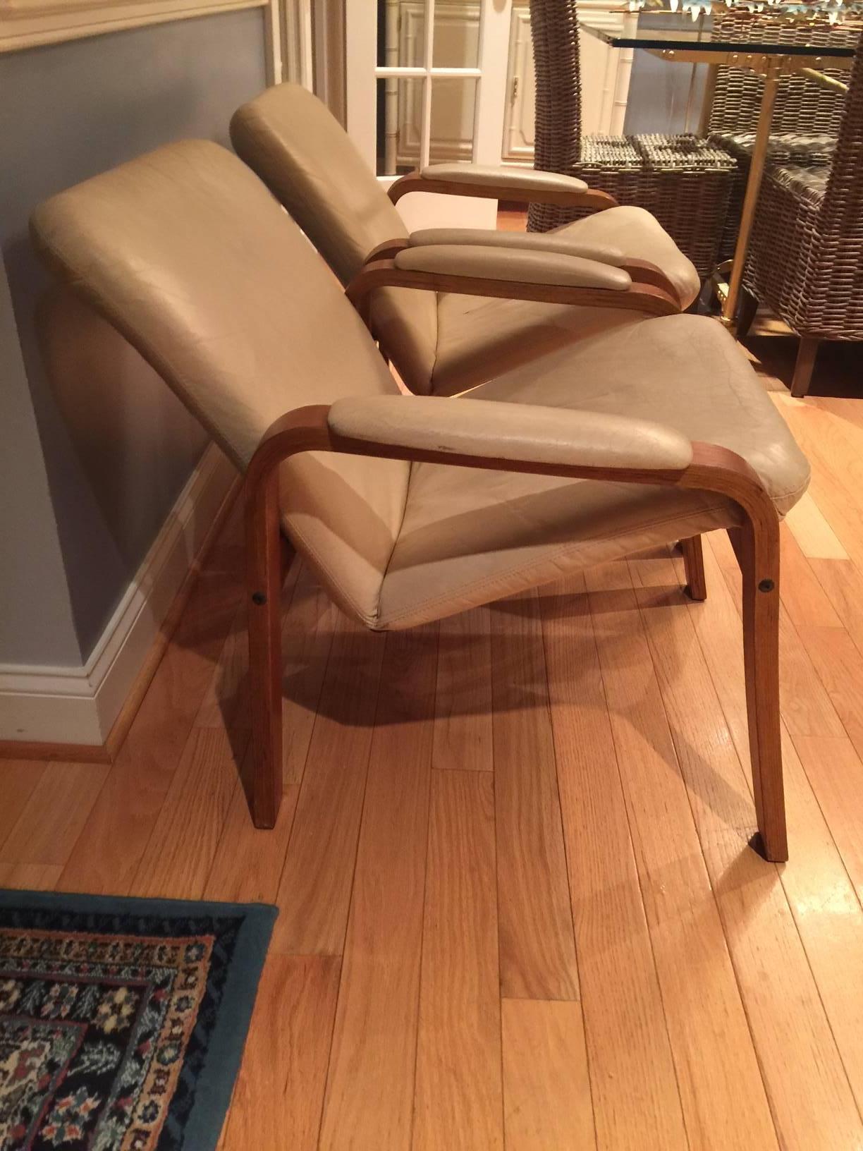 Ekornes Mid-Century Armchairs in Teak and Leather In Good Condition In Raleigh, NC