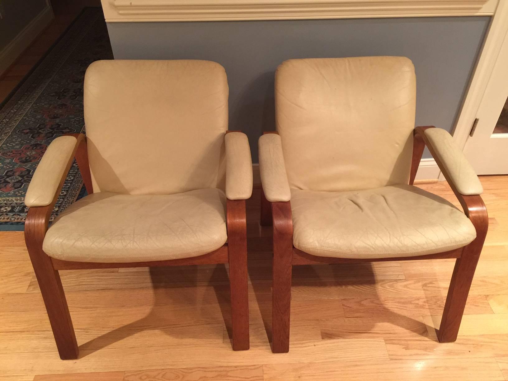 Late 20th Century Ekornes Mid-Century Armchairs in Teak and Leather
