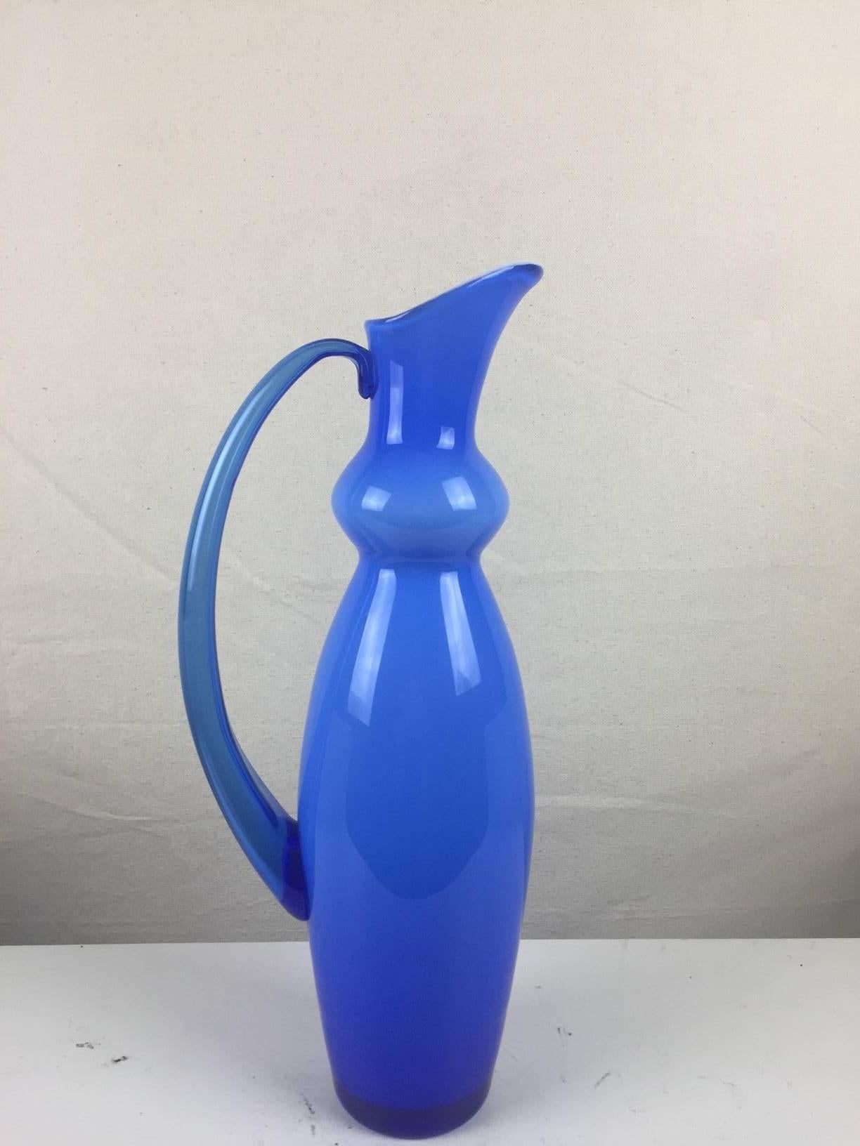 Modern Brilliant Blue Orrefors Vase or Pitcher