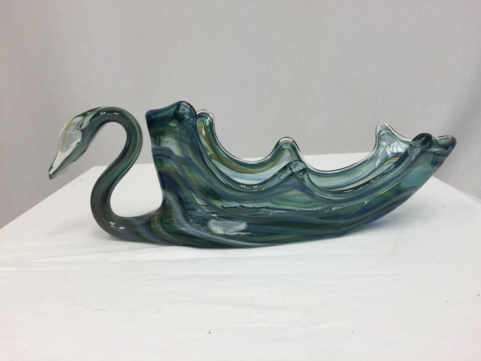 Italian Rare Swan Shaped Murano Centerpiece Bowl For Sale