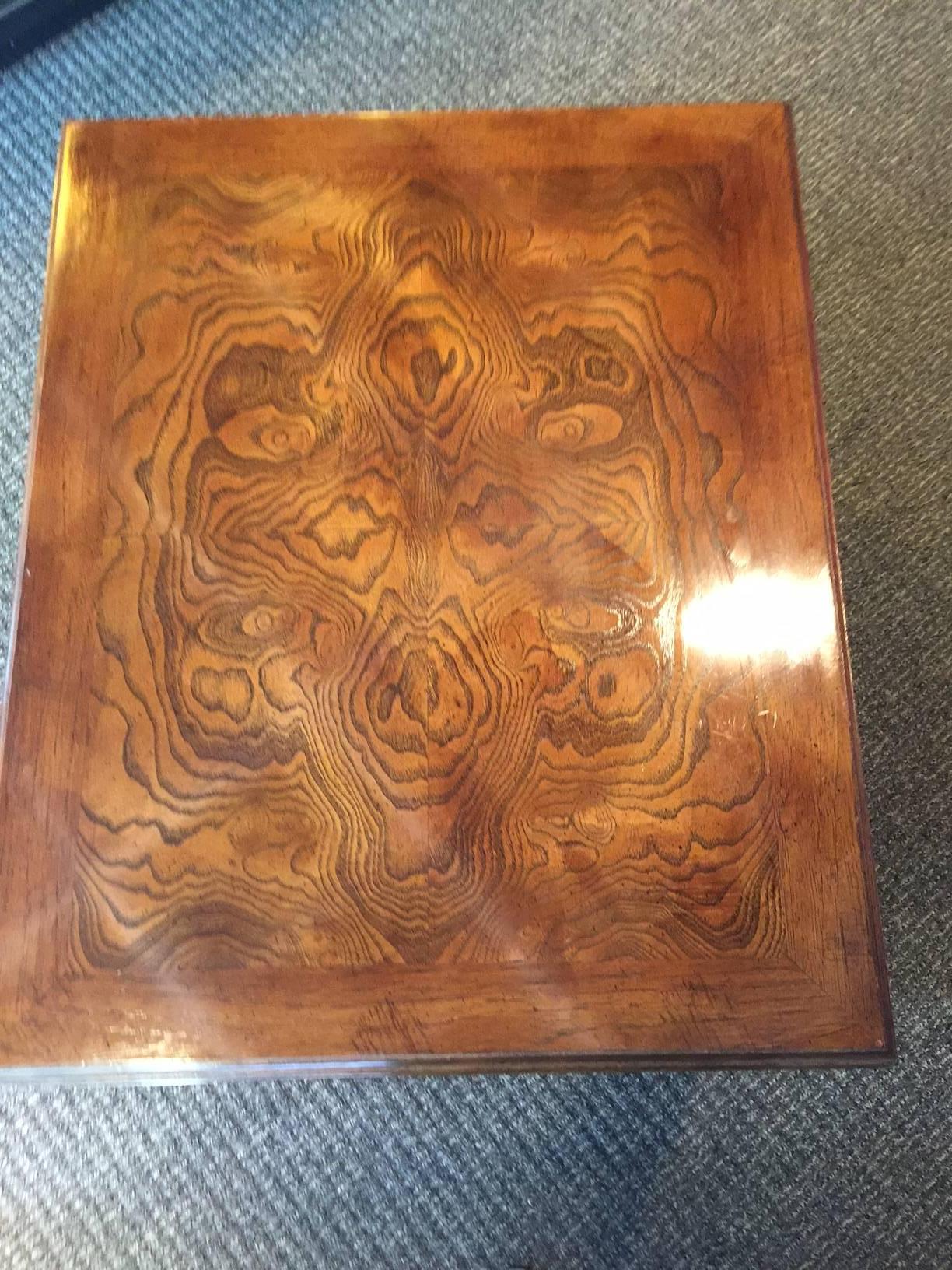 Burled Walnut and Mahogany Lane Side Table In Excellent Condition In Raleigh, NC