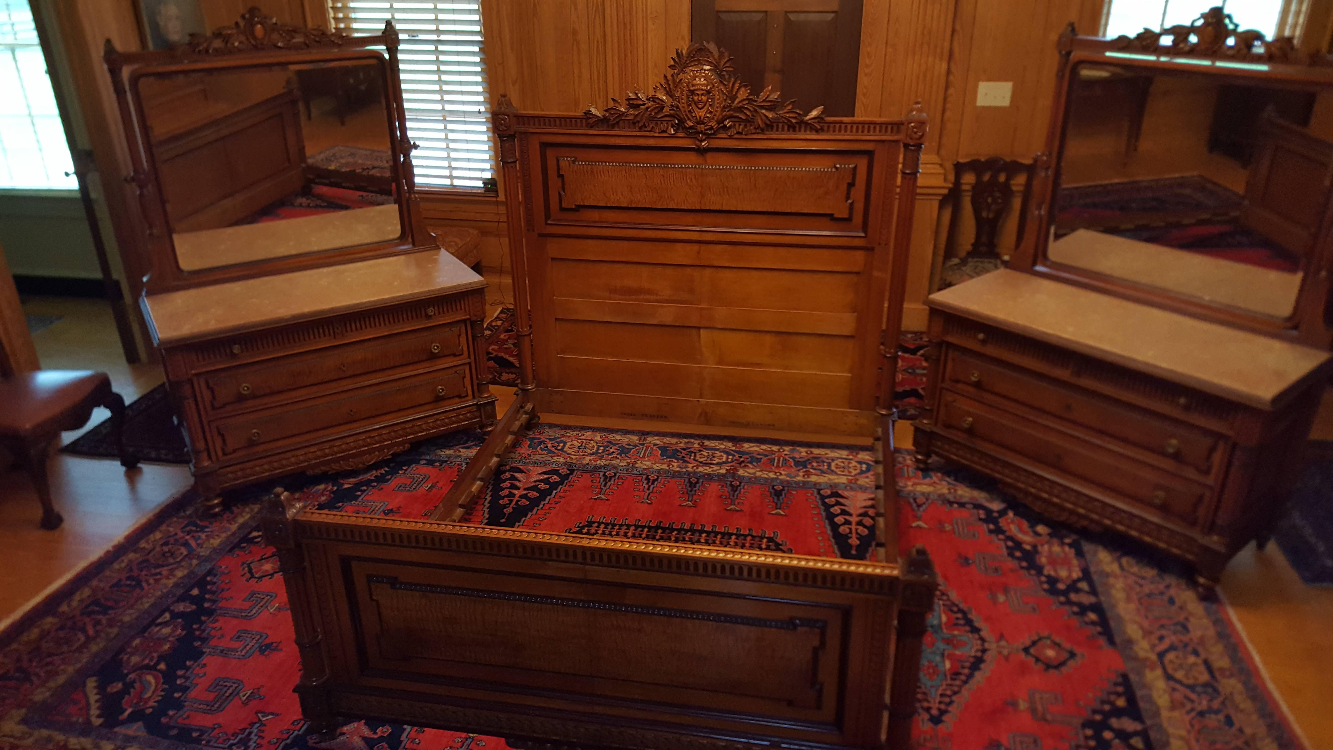 Pottier & Stymus 1800s Renaissance Revival Bedroom Suite for Flagler Mansion In Excellent Condition For Sale In Raleigh, NC