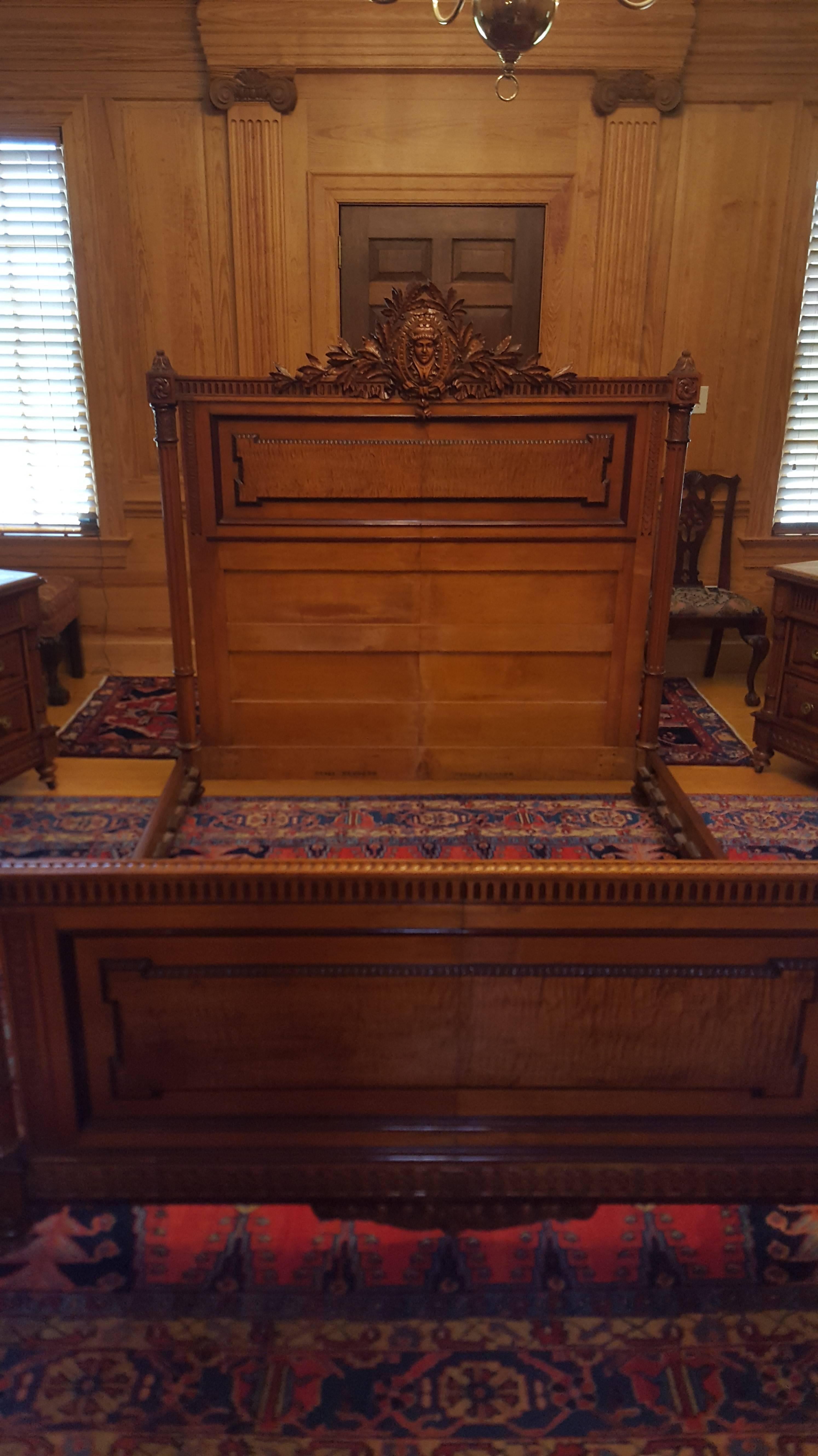 This is a remarkable 1870s Pottier & Stymus American Renaissance Revival bedroom suite that was built for the Flagler Mansion. It consists of three pieces. Each piece is stamped with the five digit number and the client name Flagler as shown in the